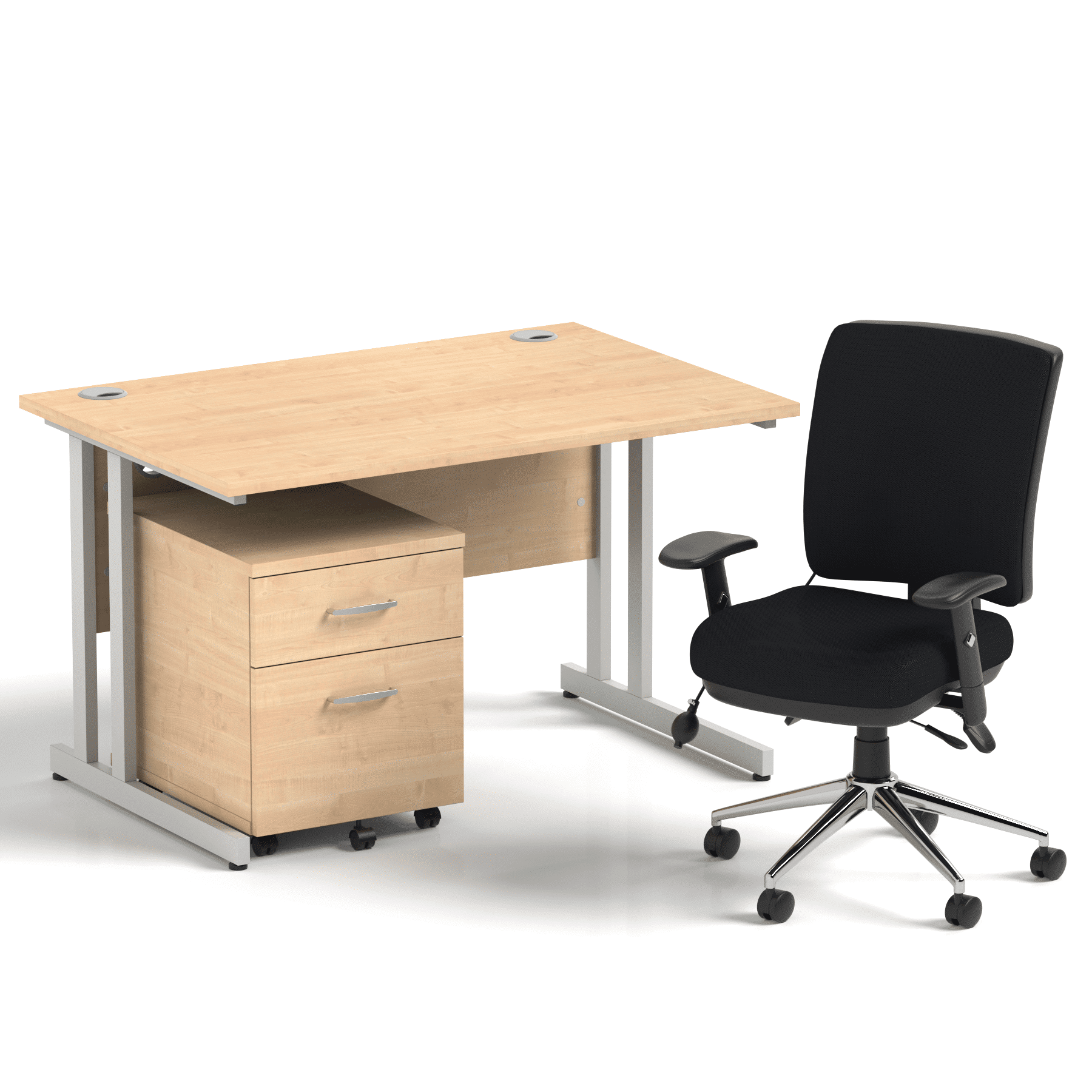 Impulse 1200mm Cantilever Straight Desk With Mobile Pedestal and Chiro Medium Back Black Operator Chair - Image 2