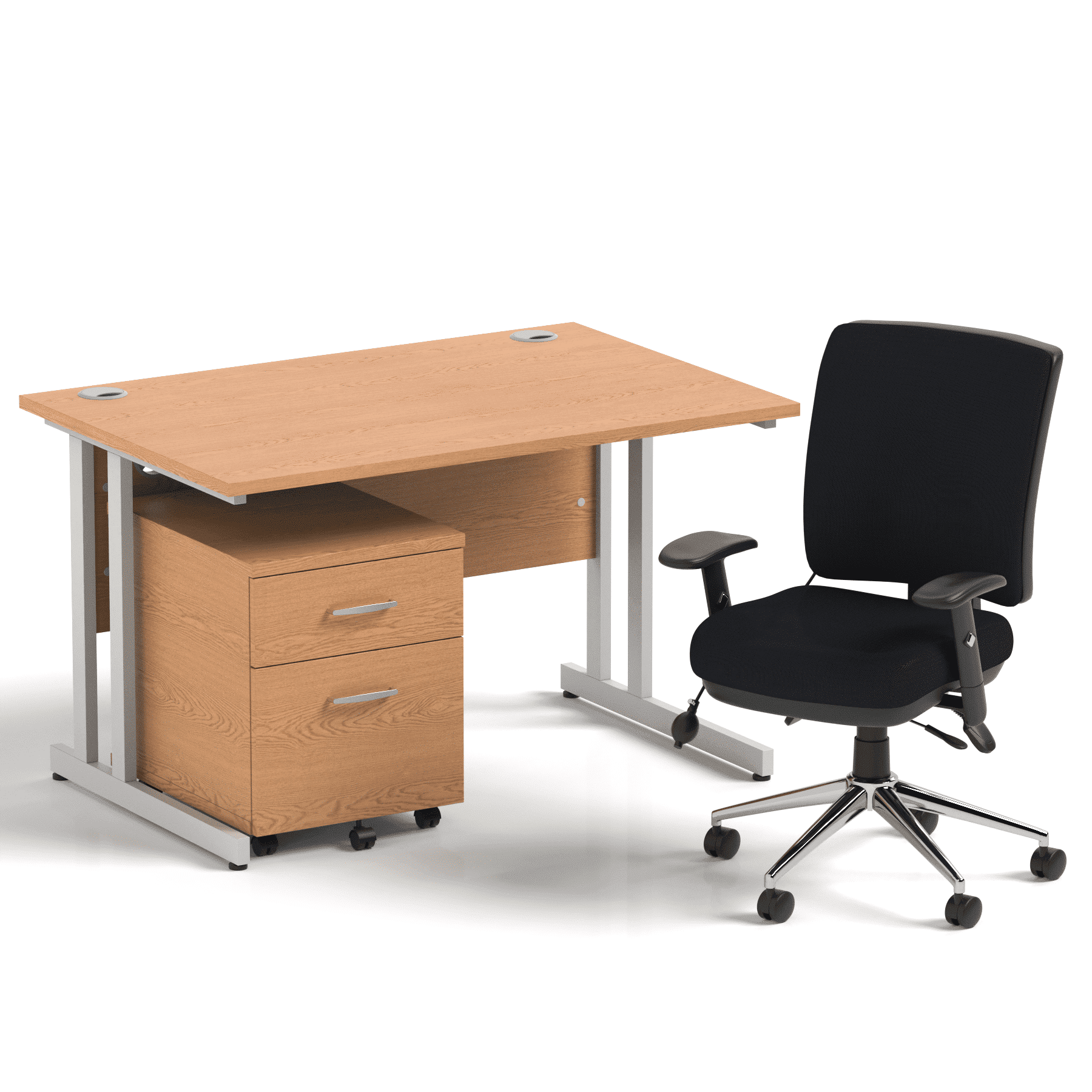 Impulse 1200mm Cantilever Straight Desk With Mobile Pedestal and Chiro Medium Back Black Operator Chair - Image 3