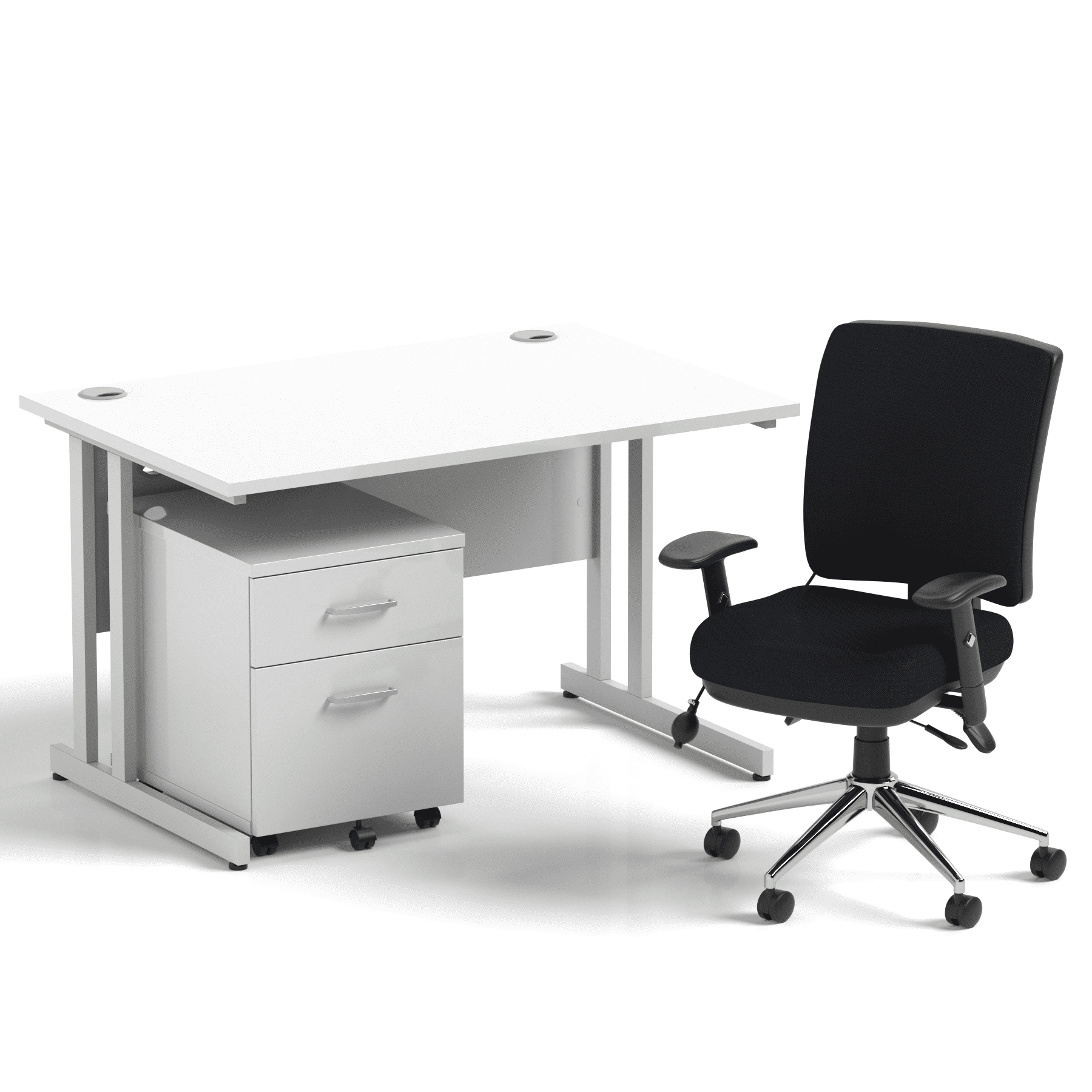 Impulse 1200mm Cantilever Straight Desk With Mobile Pedestal and Chiro Medium Back Black Operator Chair - Image 5