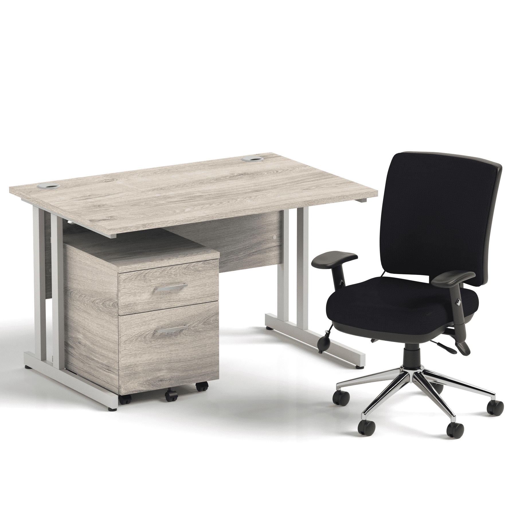 Impulse 1200mm Cantilever Straight Desk With Mobile Pedestal and Chiro Medium Back Black Operator Chair - Image 6