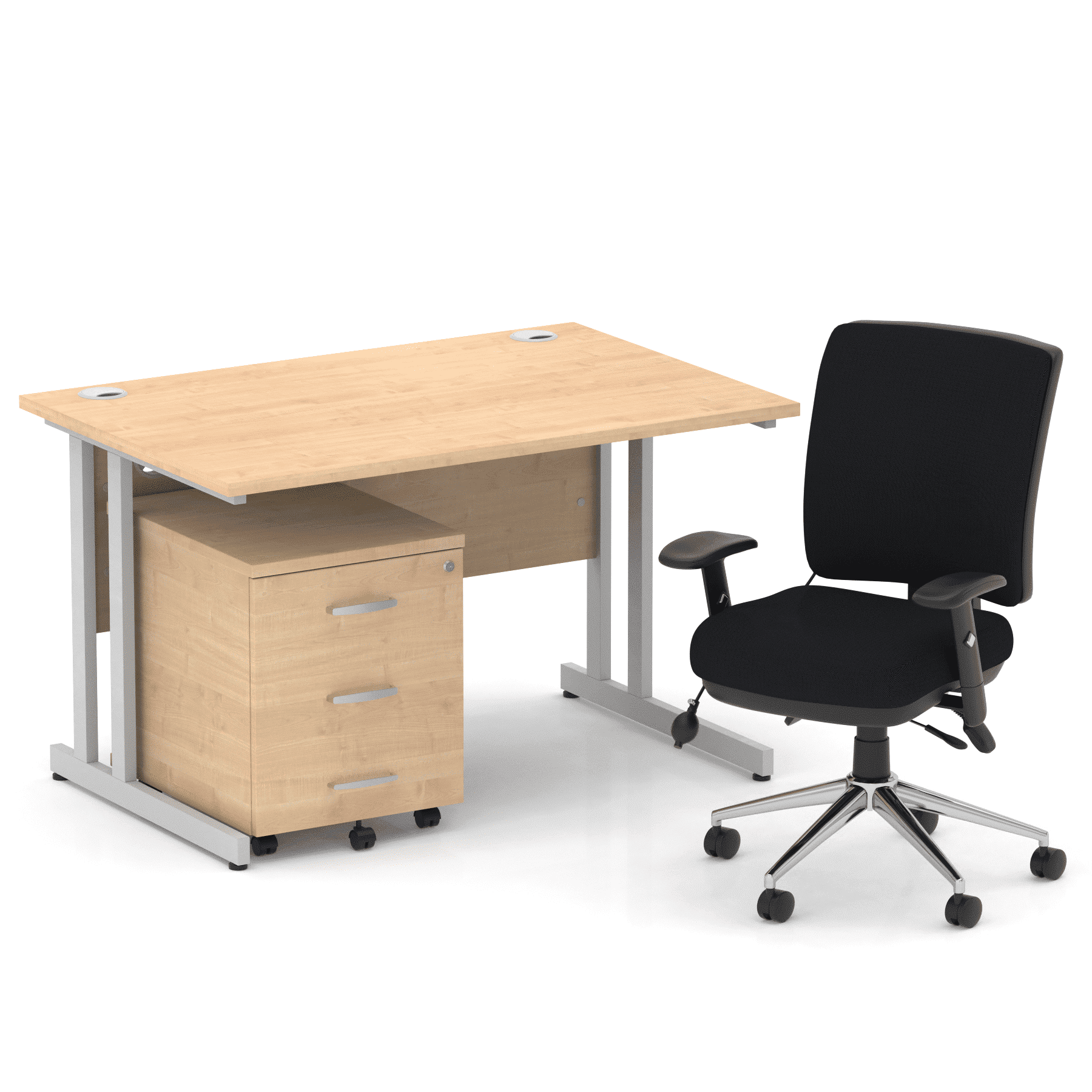 Impulse 1200mm Cantilever Straight Desk With Mobile Pedestal and Chiro Medium Back Black Operator Chair - Image 8