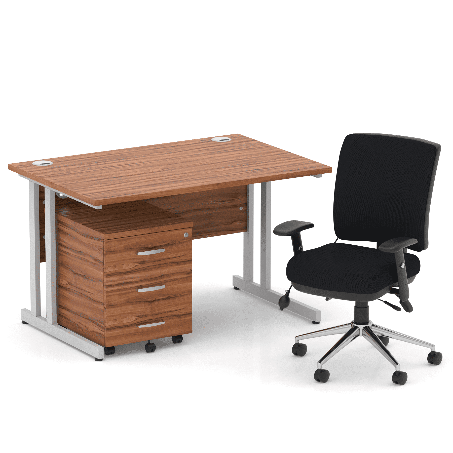 Impulse 1200mm Cantilever Straight Desk With Mobile Pedestal and Chiro Medium Back Black Operator Chair - Image 10