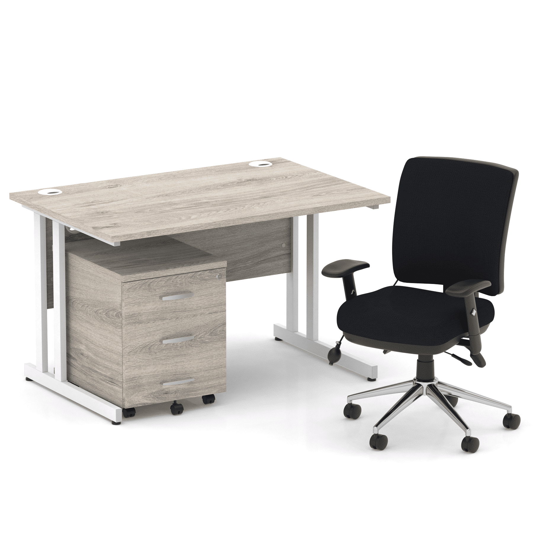 Impulse 1200mm Cantilever Straight Desk With Mobile Pedestal and Chiro Medium Back Black Operator Chair - Image 24