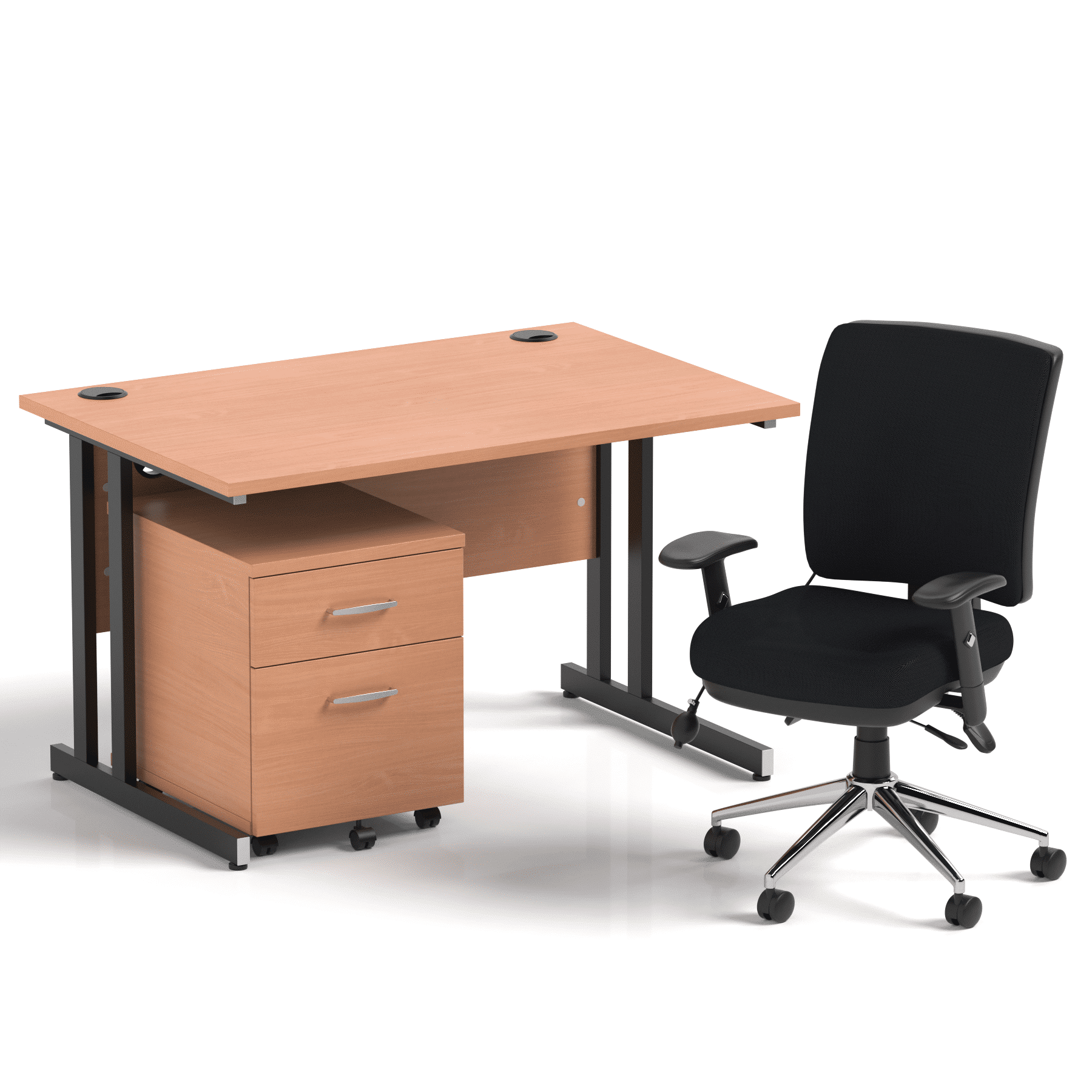 Impulse 1200mm Cantilever Straight Desk With Mobile Pedestal and Chiro Medium Back Black Operator Chair - Image 25