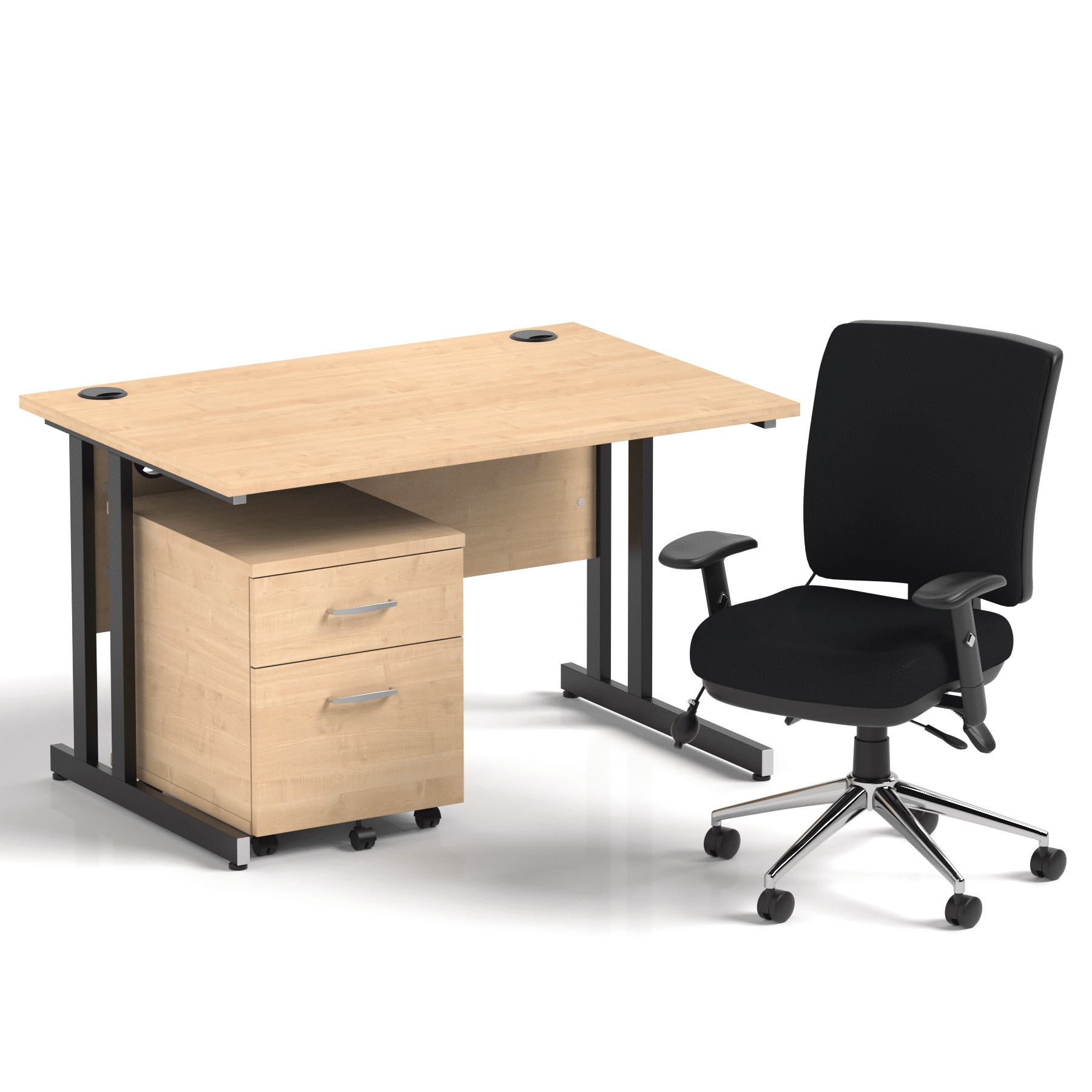 Impulse 1200mm Cantilever Straight Desk With Mobile Pedestal and Chiro Medium Back Black Operator Chair - Image 26