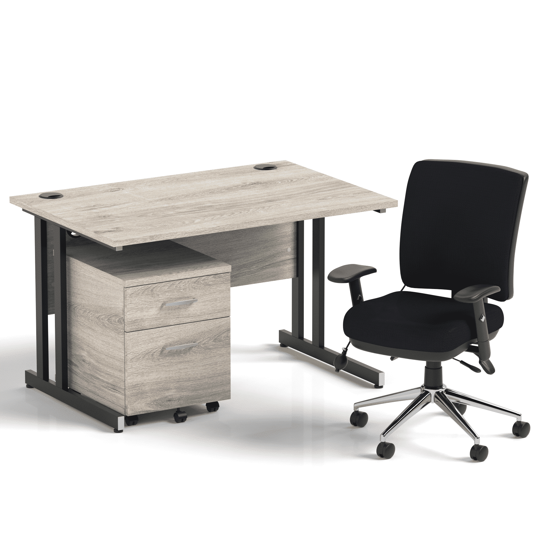 Impulse 1200mm Cantilever Straight Desk With Mobile Pedestal and Chiro Medium Back Black Operator Chair - Image 30