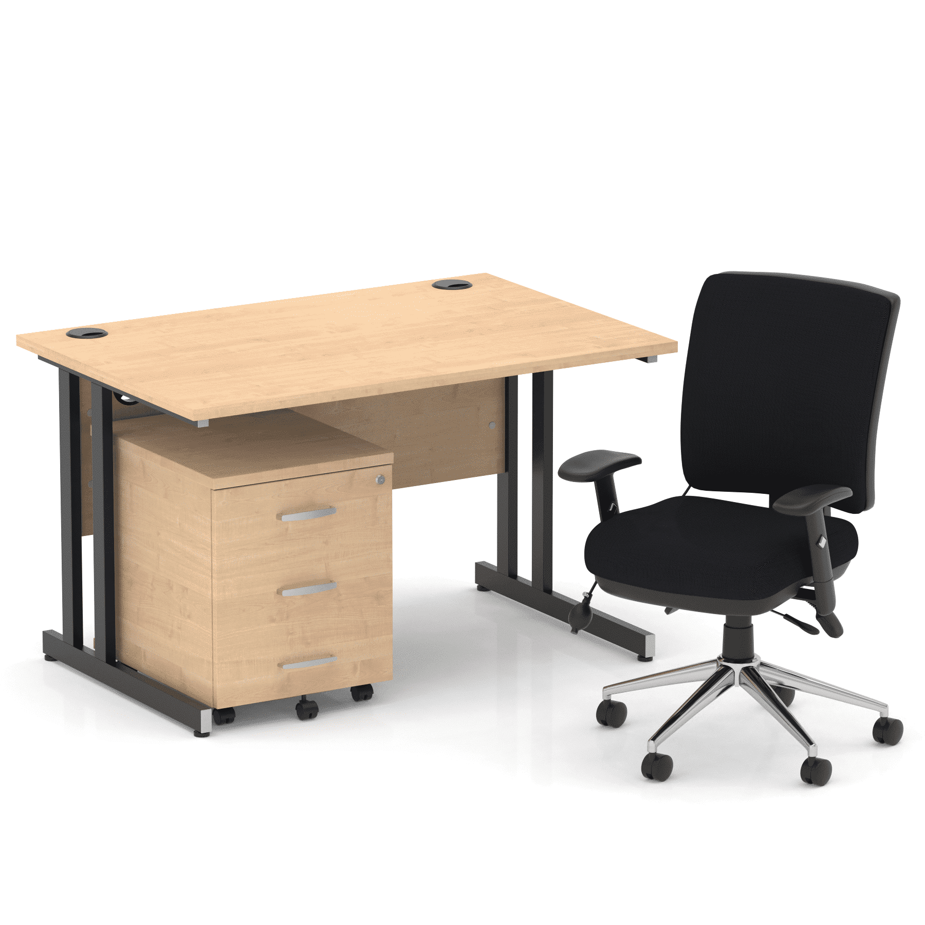Impulse 1200mm Cantilever Straight Desk With Mobile Pedestal and Chiro Medium Back Black Operator Chair - Image 32
