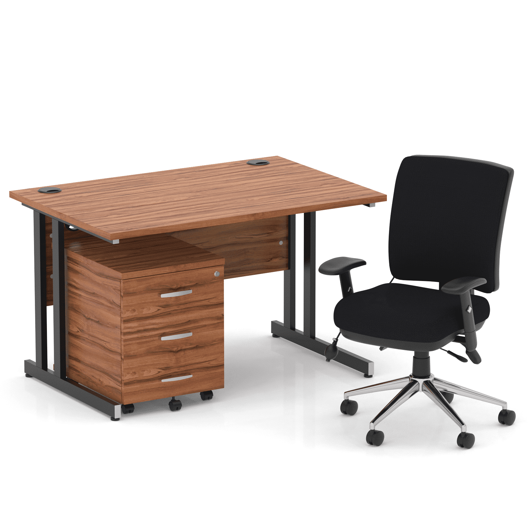 Impulse 1200mm Cantilever Straight Desk With Mobile Pedestal and Chiro Medium Back Black Operator Chair - Image 34