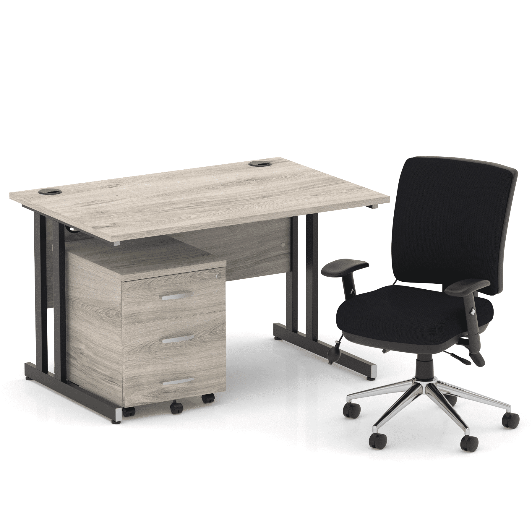 Impulse 1200mm Cantilever Straight Desk With Mobile Pedestal and Chiro Medium Back Black Operator Chair - Image 36