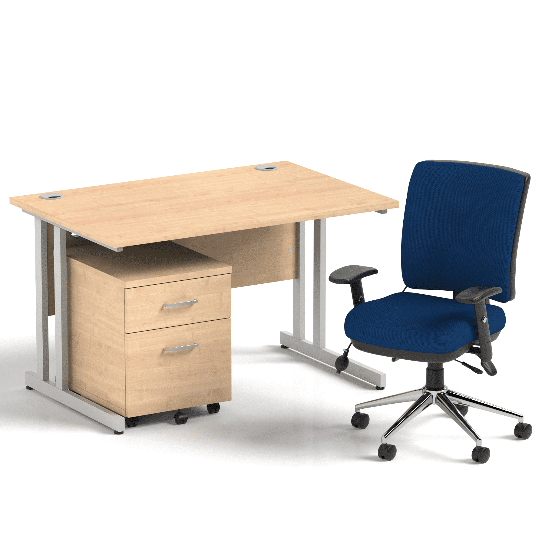 Impulse 1200mm Cantilever Straight Desk With Mobile Pedestal and Chiro Medium Back Blue Operator Chair - Image 2