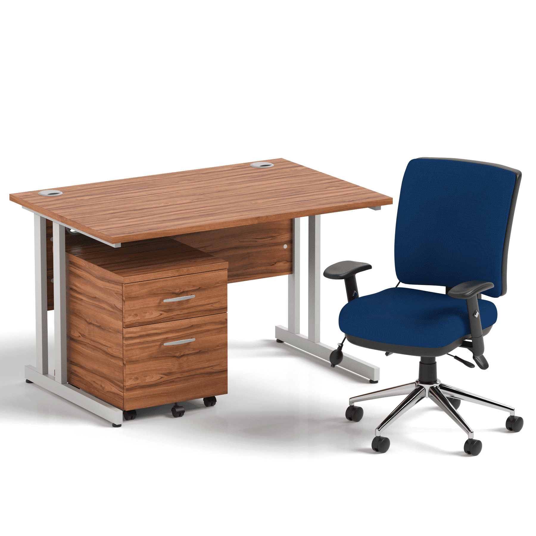 Impulse 1200mm Cantilever Straight Desk With Mobile Pedestal and Chiro Medium Back Blue Operator Chair - Image 4