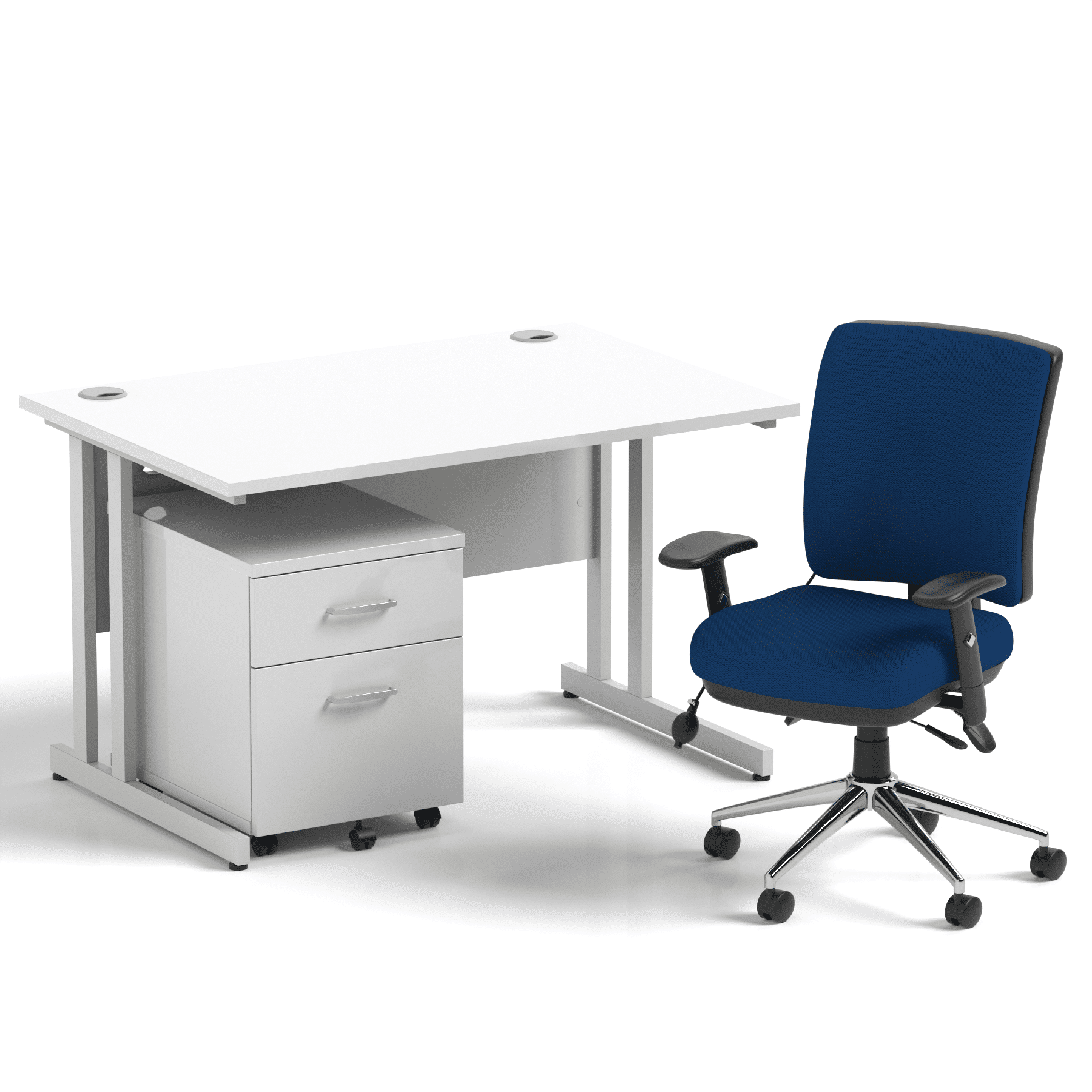 Impulse 1200mm Cantilever Straight Desk With Mobile Pedestal and Chiro Medium Back Blue Operator Chair - Image 5