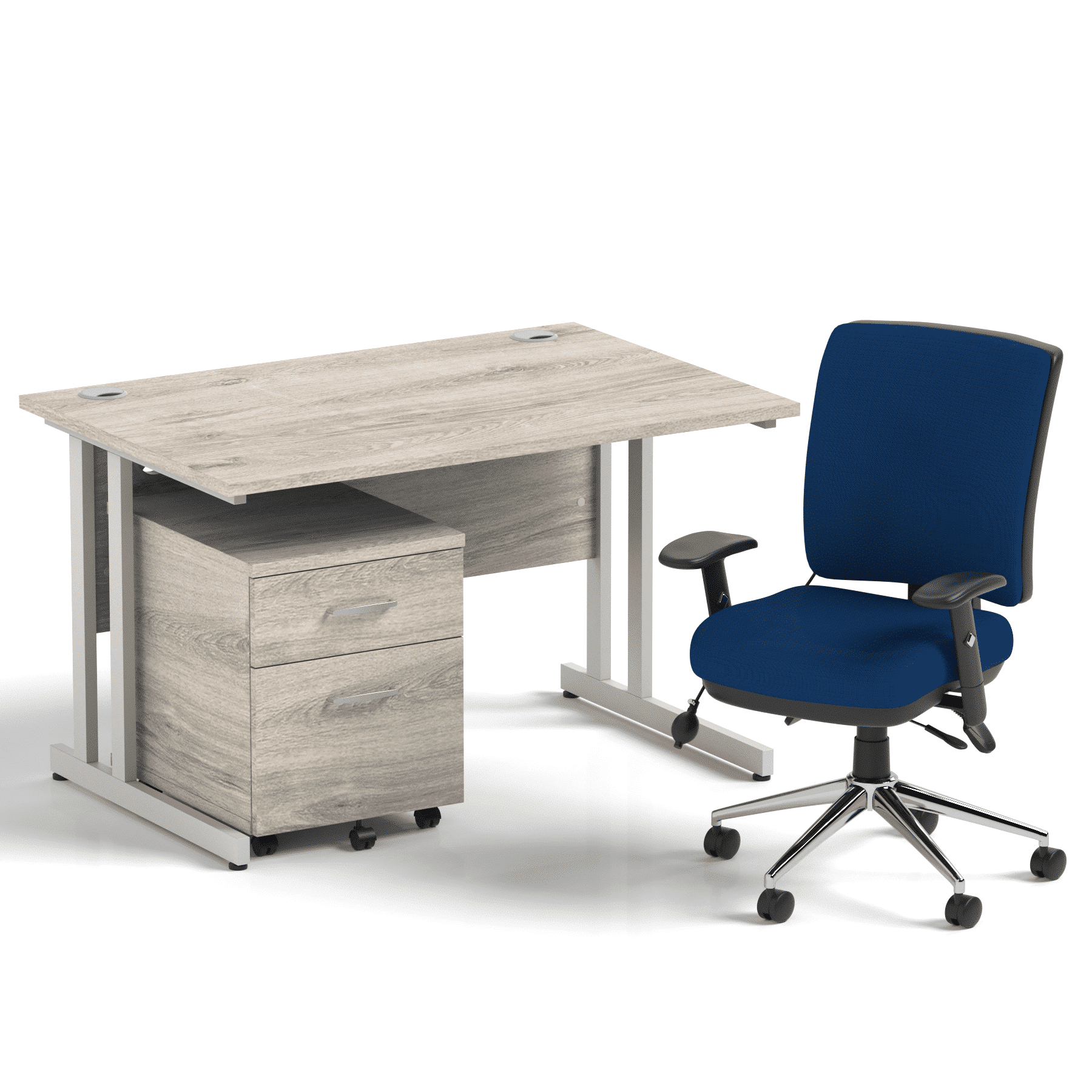 Impulse 1200mm Cantilever Straight Desk With Mobile Pedestal and Chiro Medium Back Blue Operator Chair - Image 6
