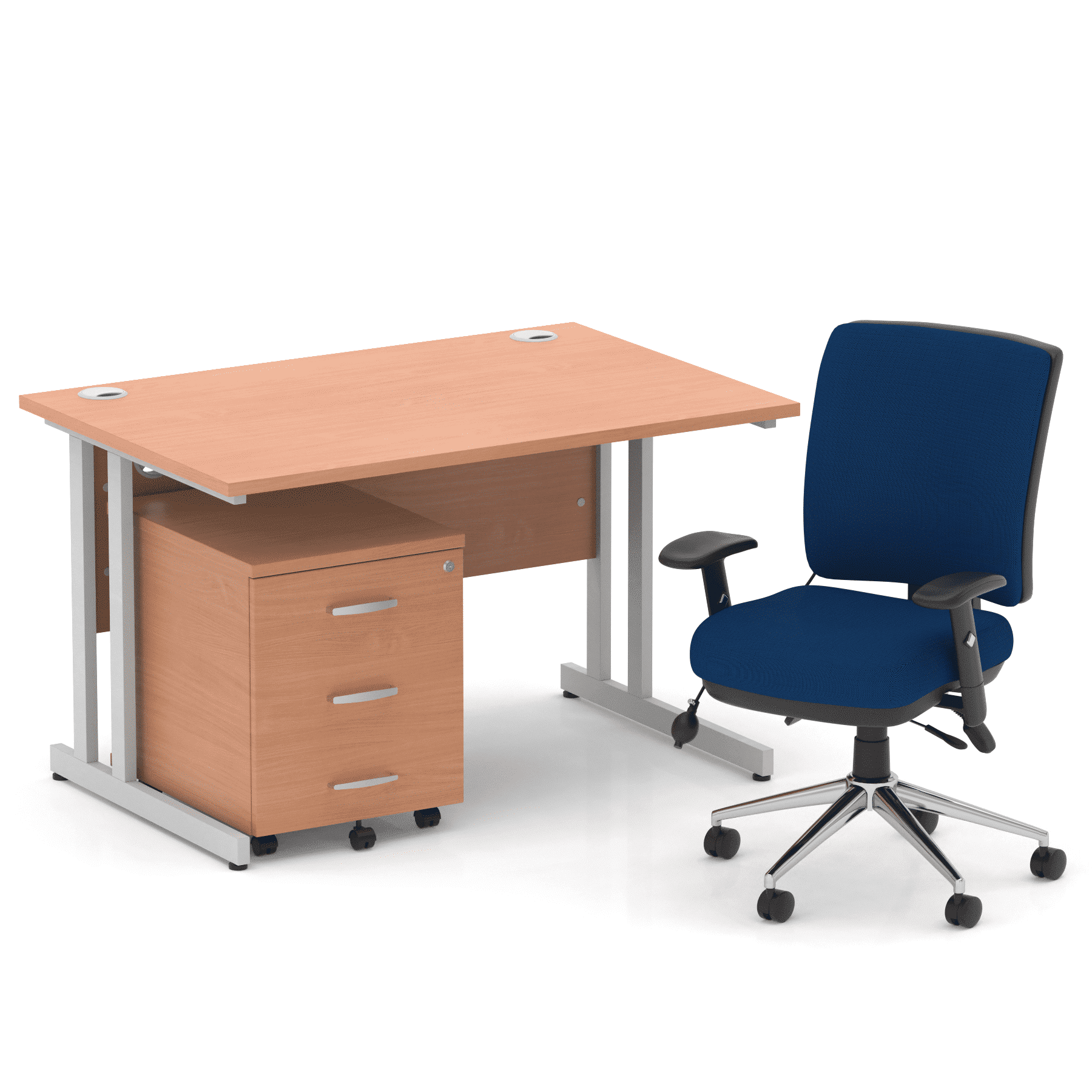Impulse 1200mm Cantilever Straight Desk With Mobile Pedestal and Chiro Medium Back Blue Operator Chair - Image 7