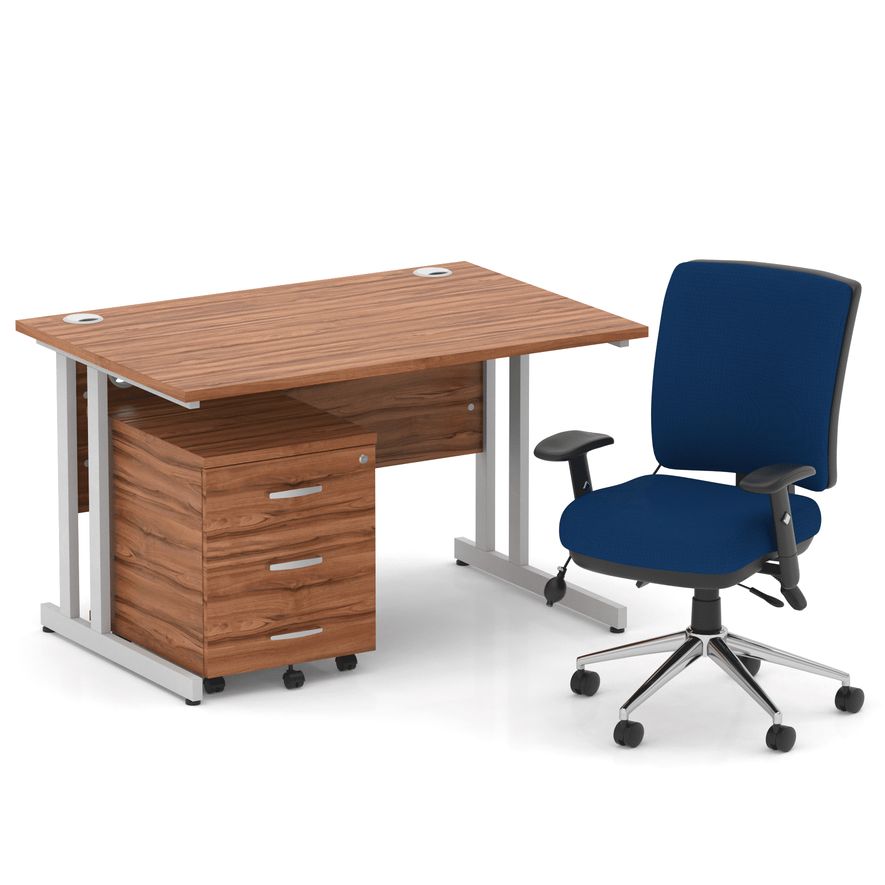 Impulse 1200mm Cantilever Straight Desk With Mobile Pedestal and Chiro Medium Back Blue Operator Chair - Image 10