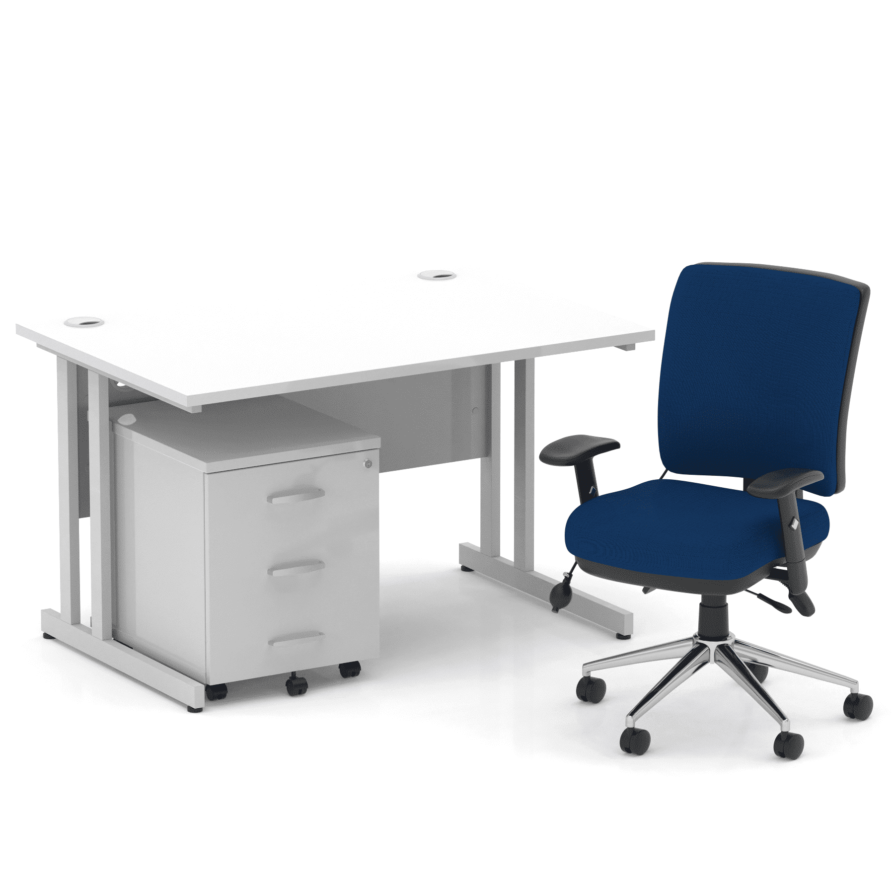 Impulse 1200mm Cantilever Straight Desk With Mobile Pedestal and Chiro Medium Back Blue Operator Chair - Image 11