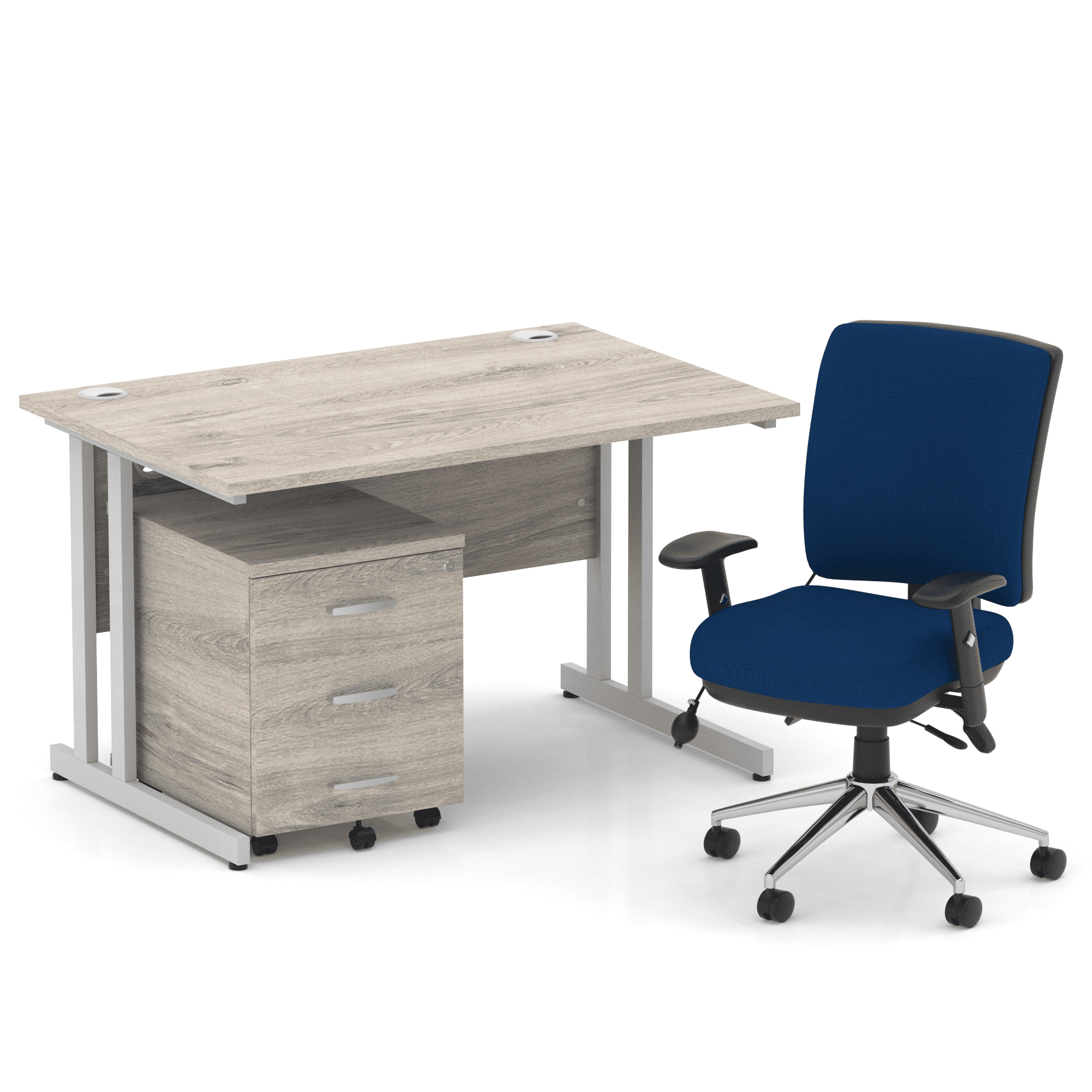 Impulse 1200mm Cantilever Straight Desk With Mobile Pedestal and Chiro Medium Back Blue Operator Chair - Image 12