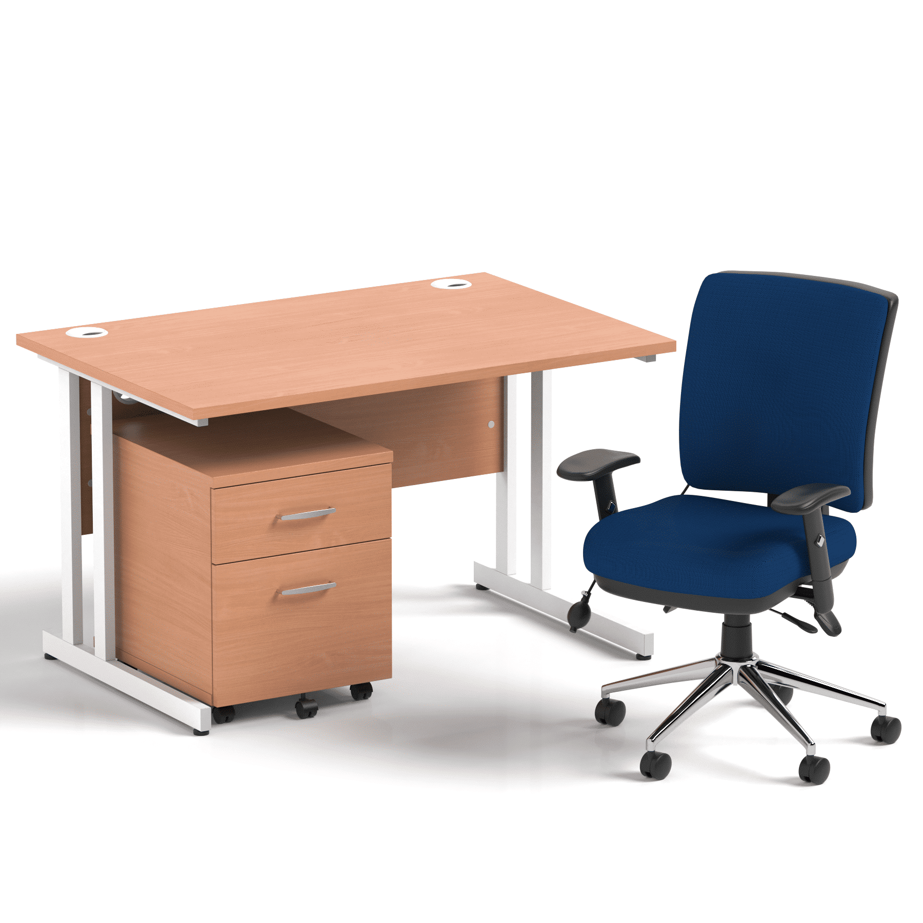 Impulse 1200mm Cantilever Straight Desk With Mobile Pedestal and Chiro Medium Back Blue Operator Chair - Image 13