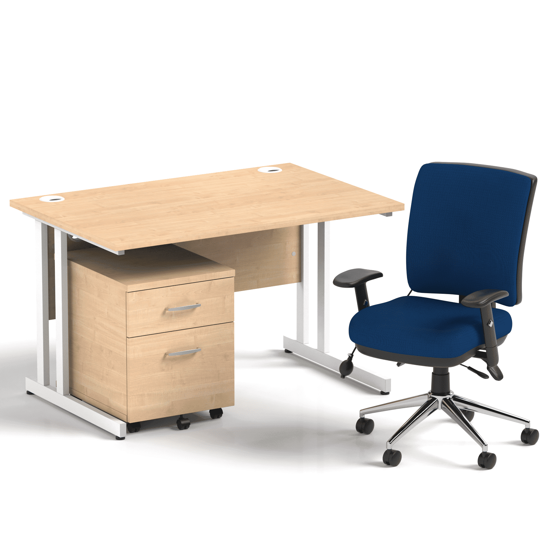 Impulse 1200mm Cantilever Straight Desk With Mobile Pedestal and Chiro Medium Back Blue Operator Chair - Image 14