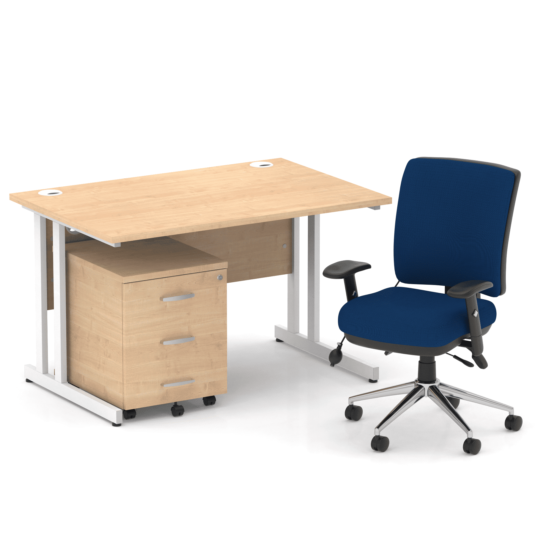 Impulse 1200mm Cantilever Straight Desk With Mobile Pedestal and Chiro Medium Back Blue Operator Chair - Image 20