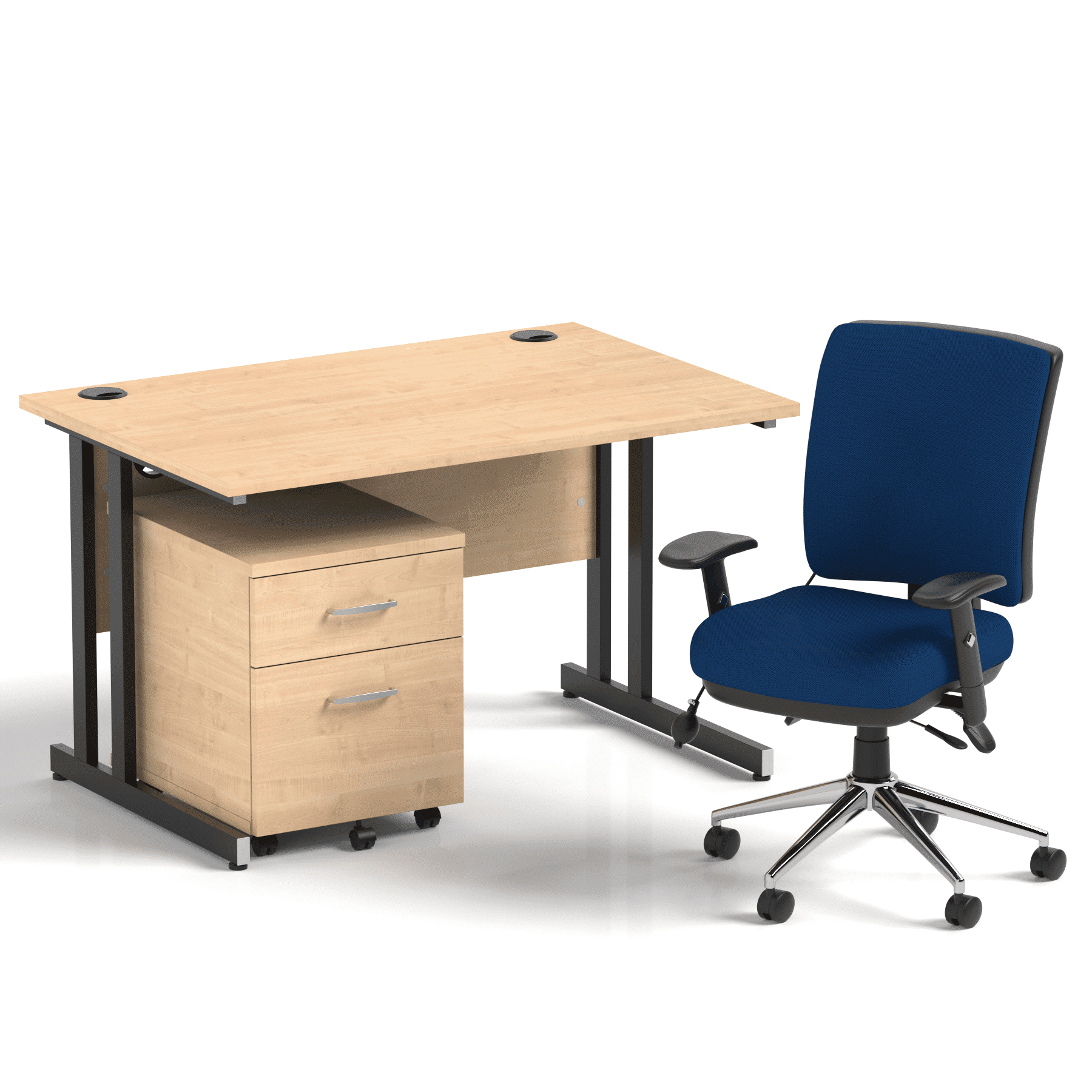 Impulse 1200mm Cantilever Straight Desk With Mobile Pedestal and Chiro Medium Back Blue Operator Chair - Image 26