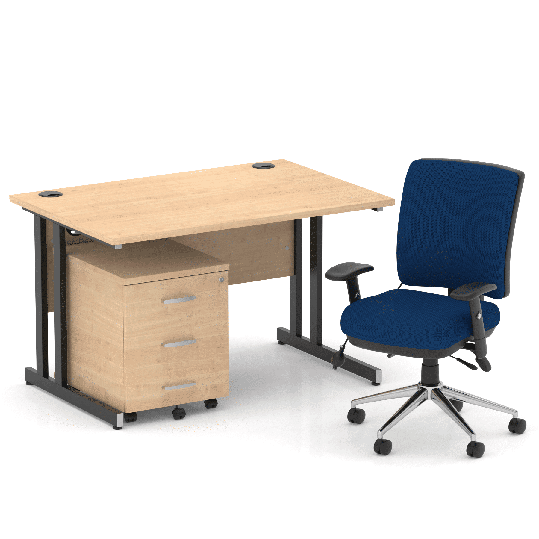 Impulse 1200mm Cantilever Straight Desk With Mobile Pedestal and Chiro Medium Back Blue Operator Chair - Image 32