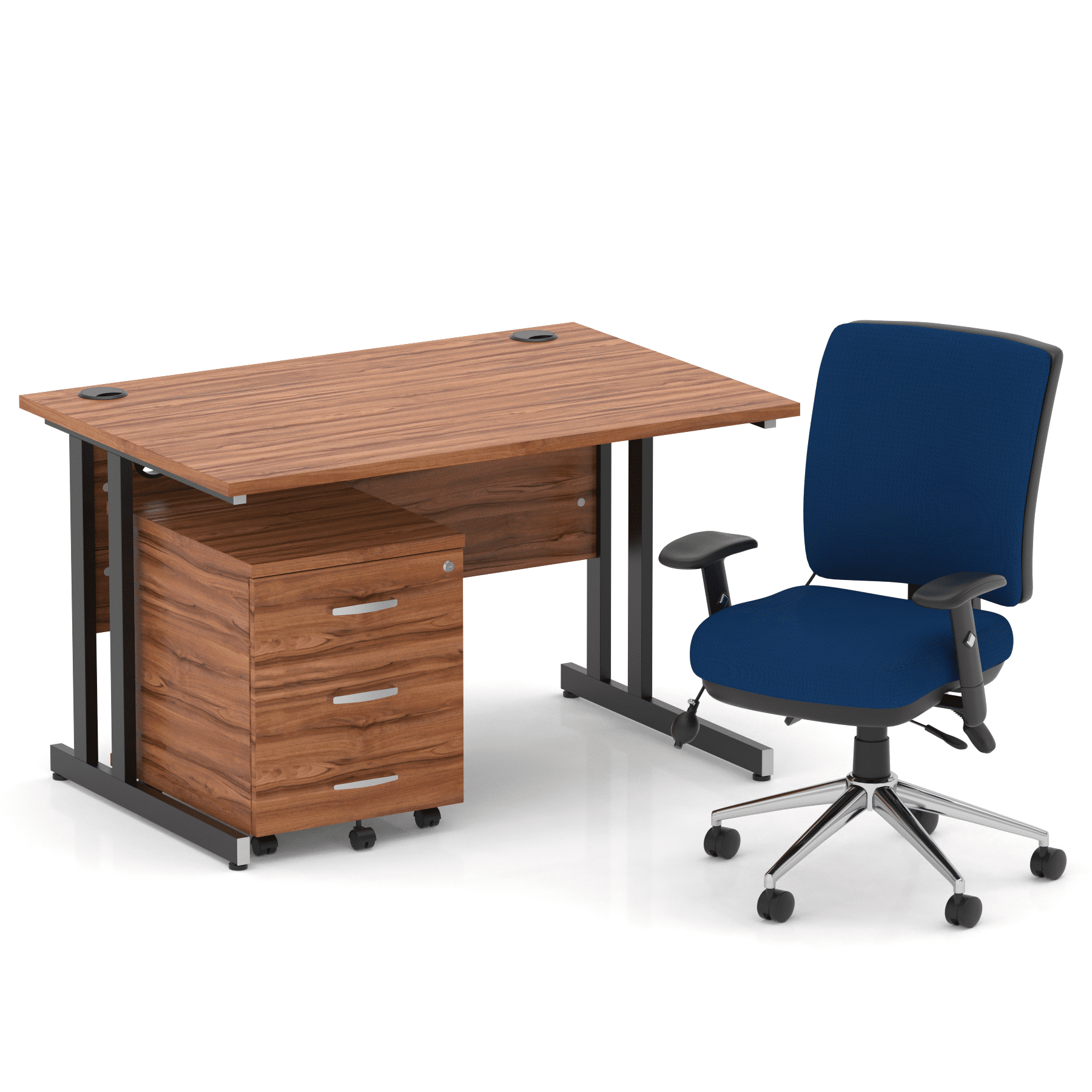 Impulse 1200mm Cantilever Straight Desk With Mobile Pedestal and Chiro Medium Back Blue Operator Chair - Image 34