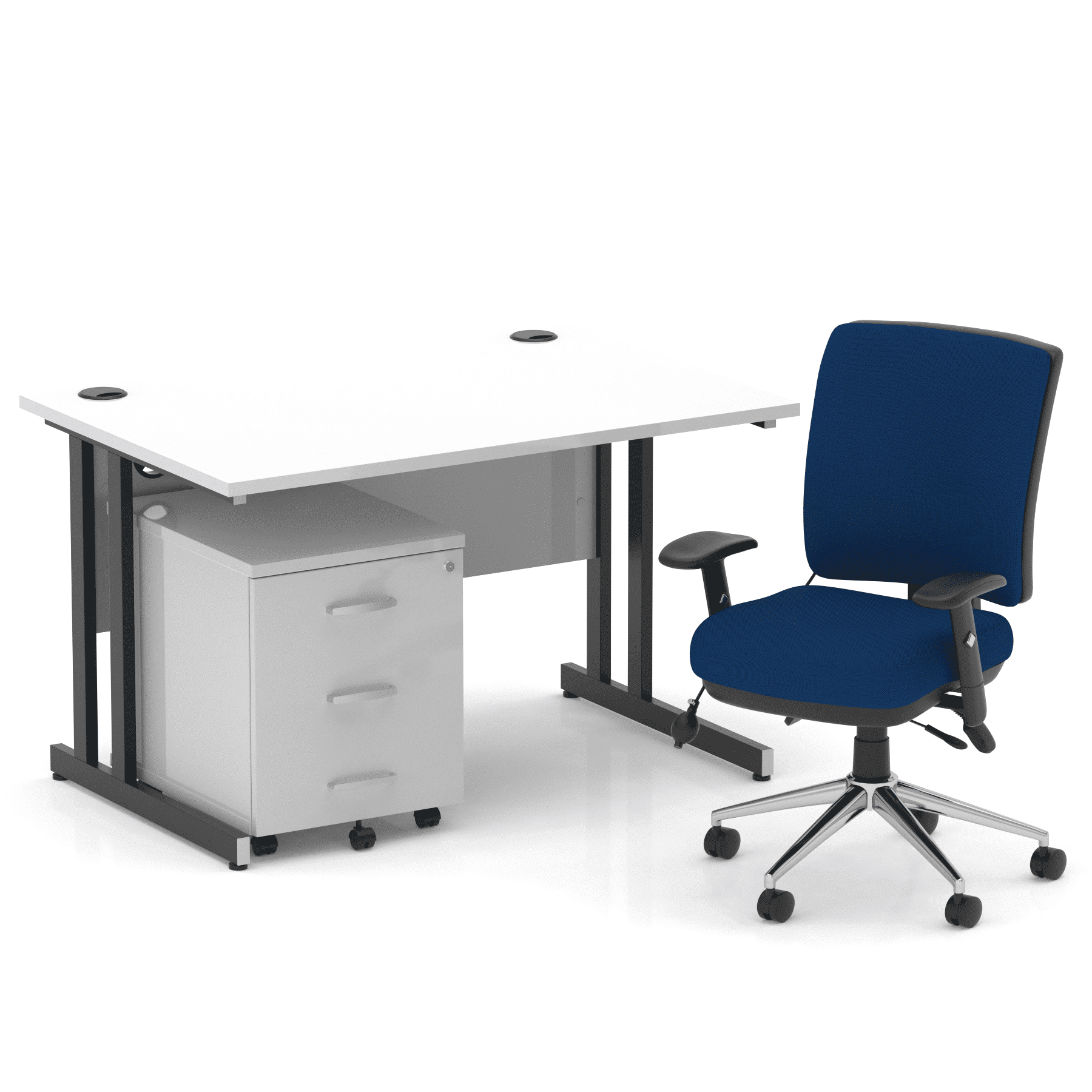 Impulse 1200mm Cantilever Straight Desk With Mobile Pedestal and Chiro Medium Back Blue Operator Chair - Image 35