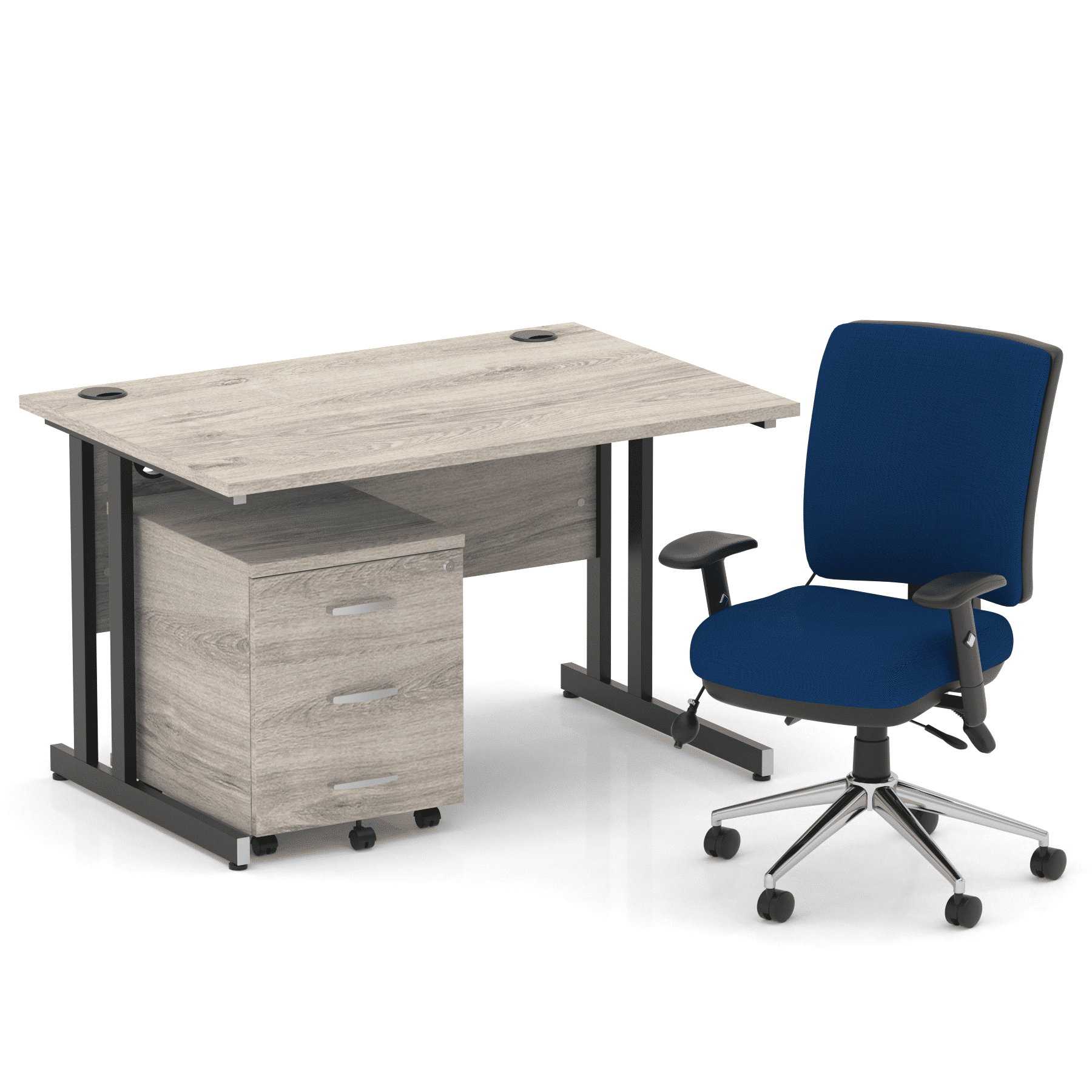 Impulse 1200mm Cantilever Straight Desk With Mobile Pedestal and Chiro Medium Back Blue Operator Chair - Image 36
