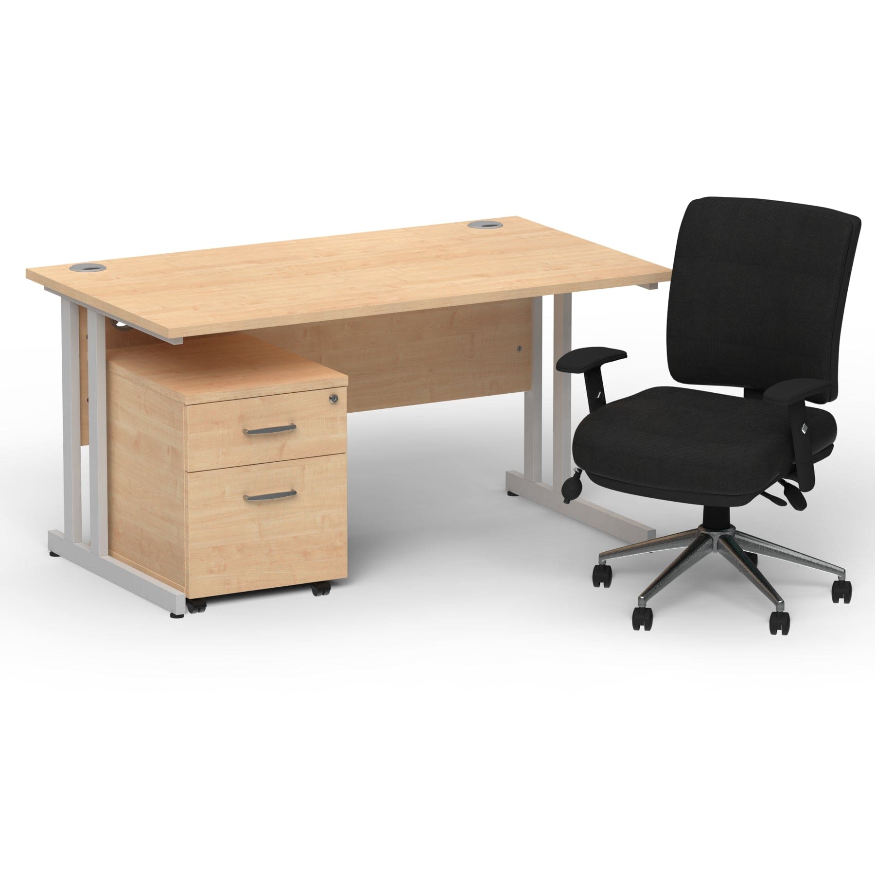 Impulse 1400mm Cantilever Straight Desk With Mobile Pedestal and Chiro Medium Back Black Operator Chair - Image 2