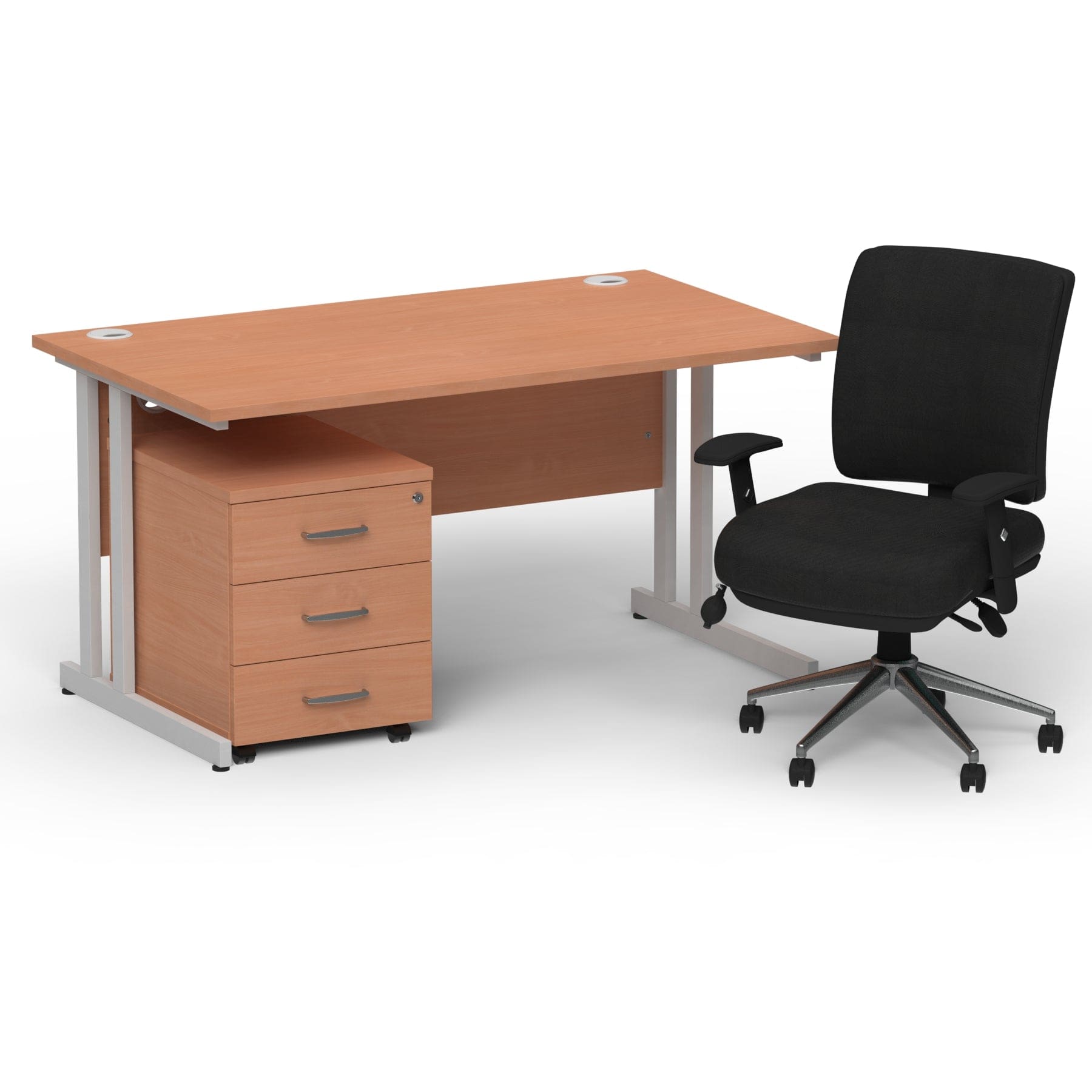 Impulse 1400mm Cantilever Straight Desk With Mobile Pedestal and Chiro Medium Back Black Operator Chair - Image 6