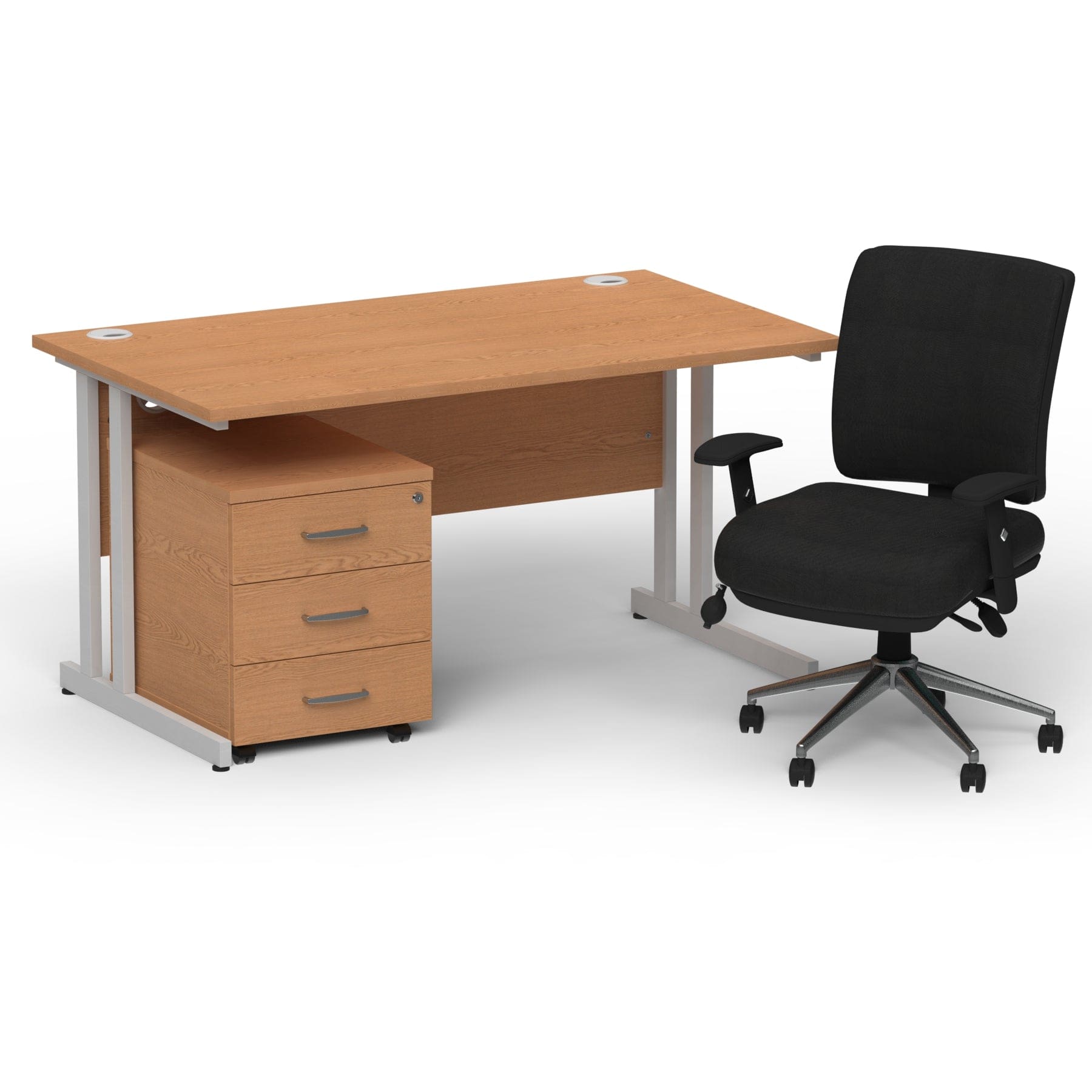 Impulse 1400mm Cantilever Straight Desk With Mobile Pedestal and Chiro Medium Back Black Operator Chair - Image 8