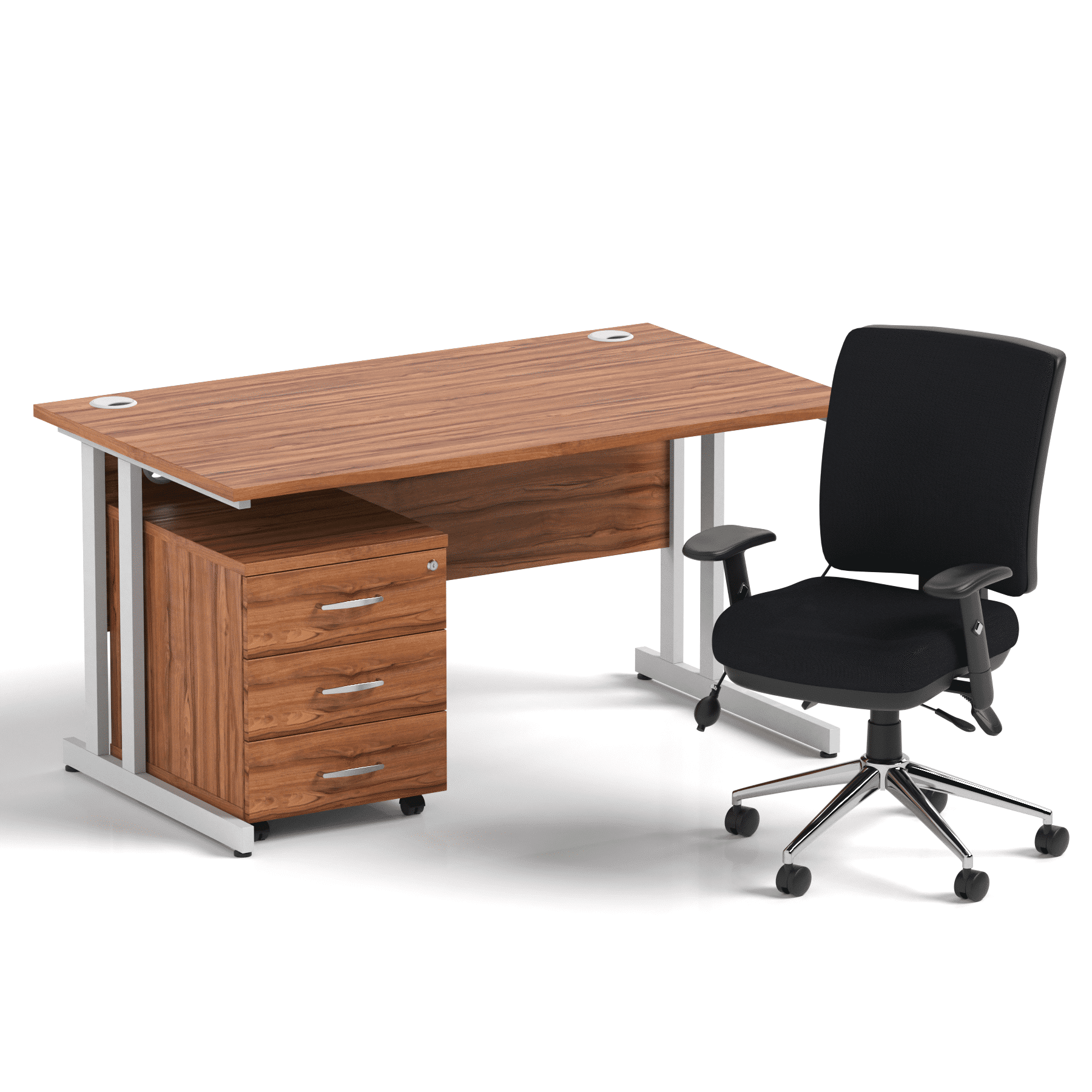 Impulse 1400mm Cantilever Straight Desk With Mobile Pedestal and Chiro Medium Back Black Operator Chair - Image 35