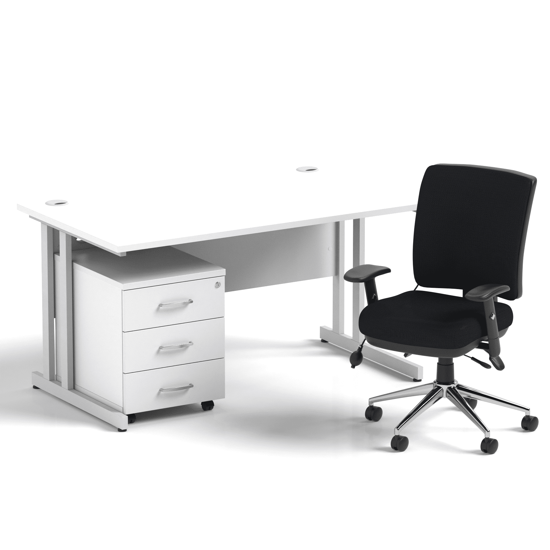 Impulse 1400mm Cantilever Straight Desk With Mobile Pedestal and Chiro Medium Back Black Operator Chair - Image 36