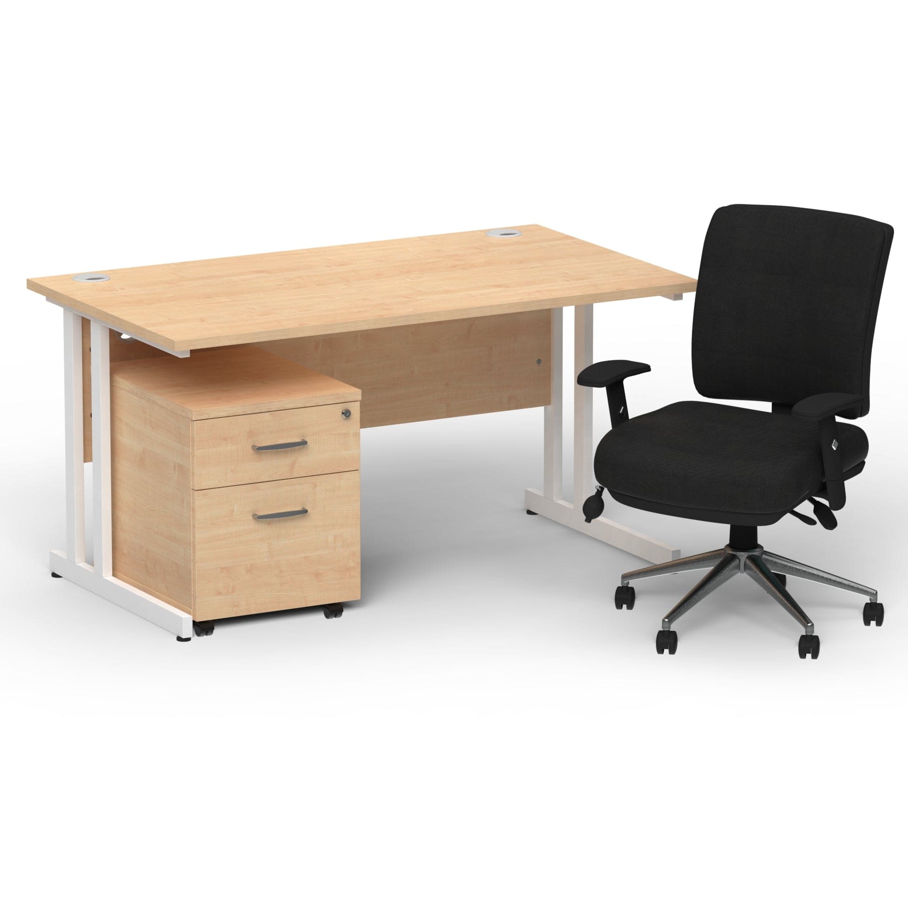 Impulse 1400mm Cantilever Straight Desk With Mobile Pedestal and Chiro Medium Back Black Operator Chair - Image 11