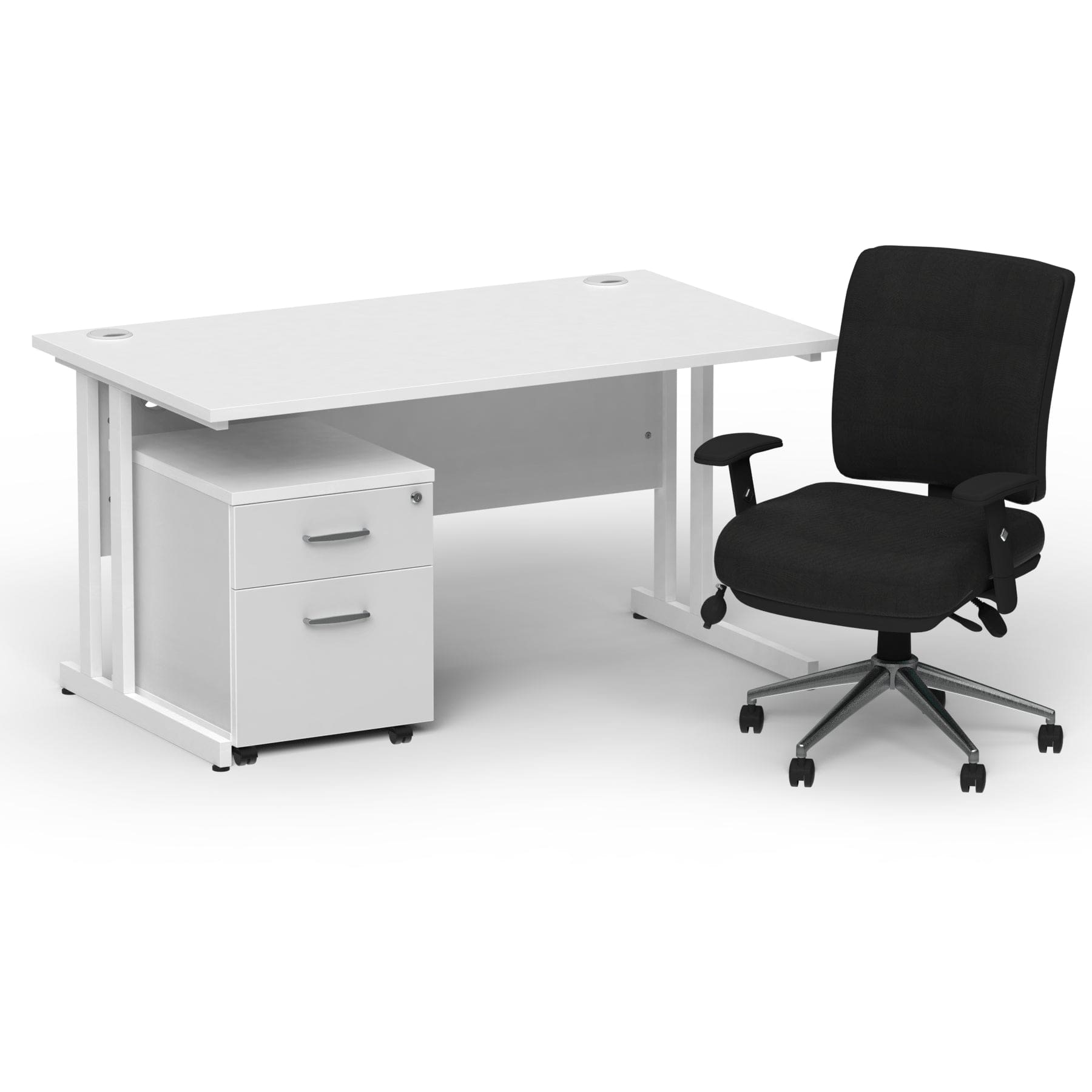 Impulse 1400mm Cantilever Straight Desk With Mobile Pedestal and Chiro Medium Back Black Operator Chair - Image 14