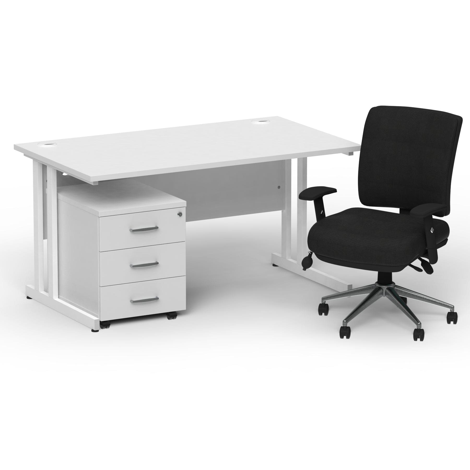 Impulse 1400mm Cantilever Straight Desk With Mobile Pedestal and Chiro Medium Back Black Operator Chair - Image 20