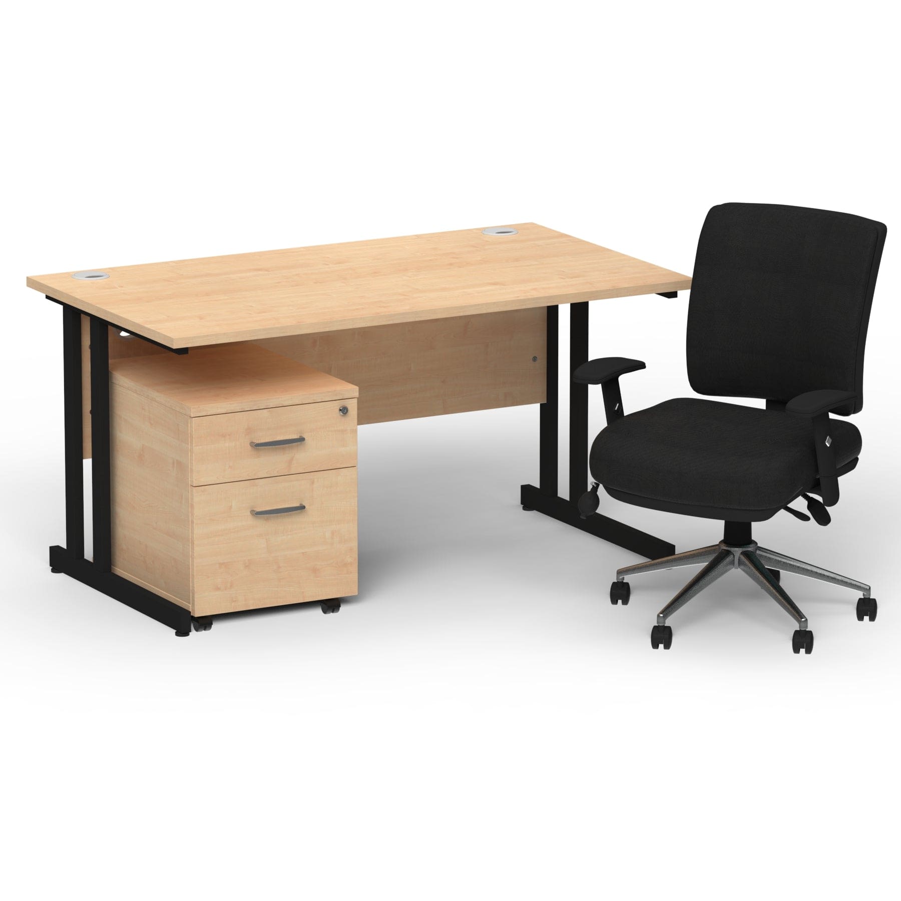 Impulse 1400mm Cantilever Straight Desk With Mobile Pedestal and Chiro Medium Back Black Operator Chair - Image 23