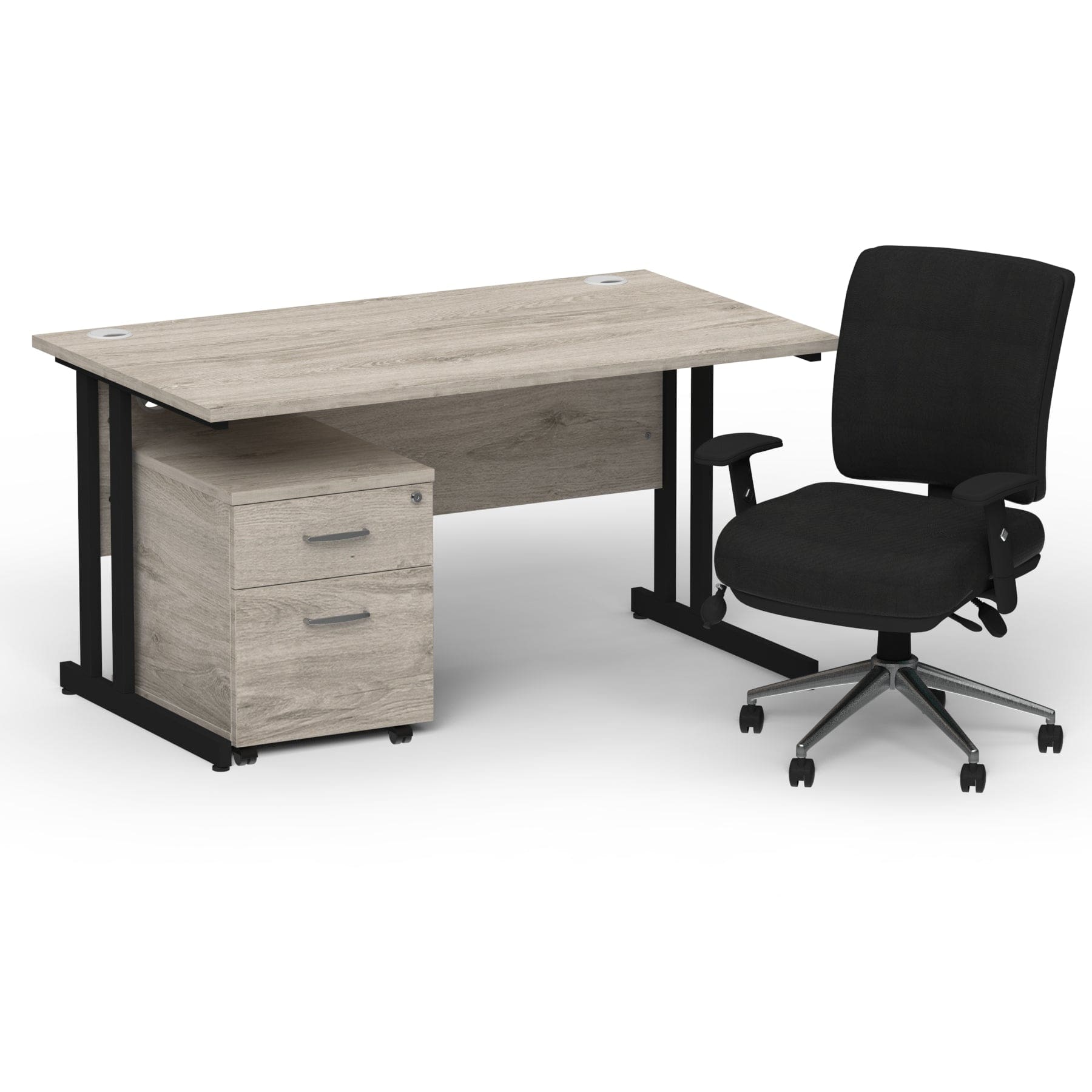 Impulse 1400mm Cantilever Straight Desk With Mobile Pedestal and Chiro Medium Back Black Operator Chair - Image 27