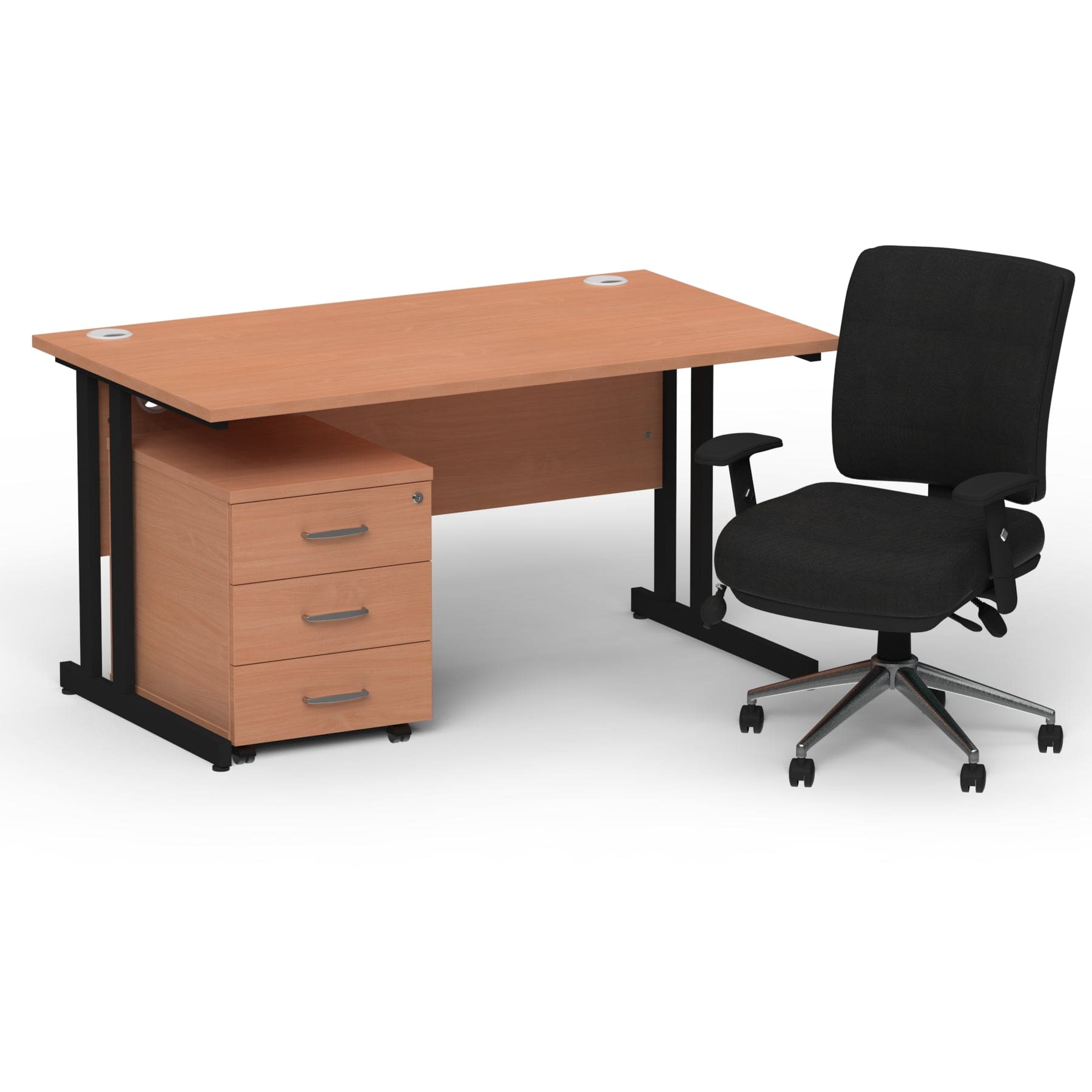 Impulse 1400mm Cantilever Straight Desk With Mobile Pedestal and Chiro Medium Back Black Operator Chair - Image 28