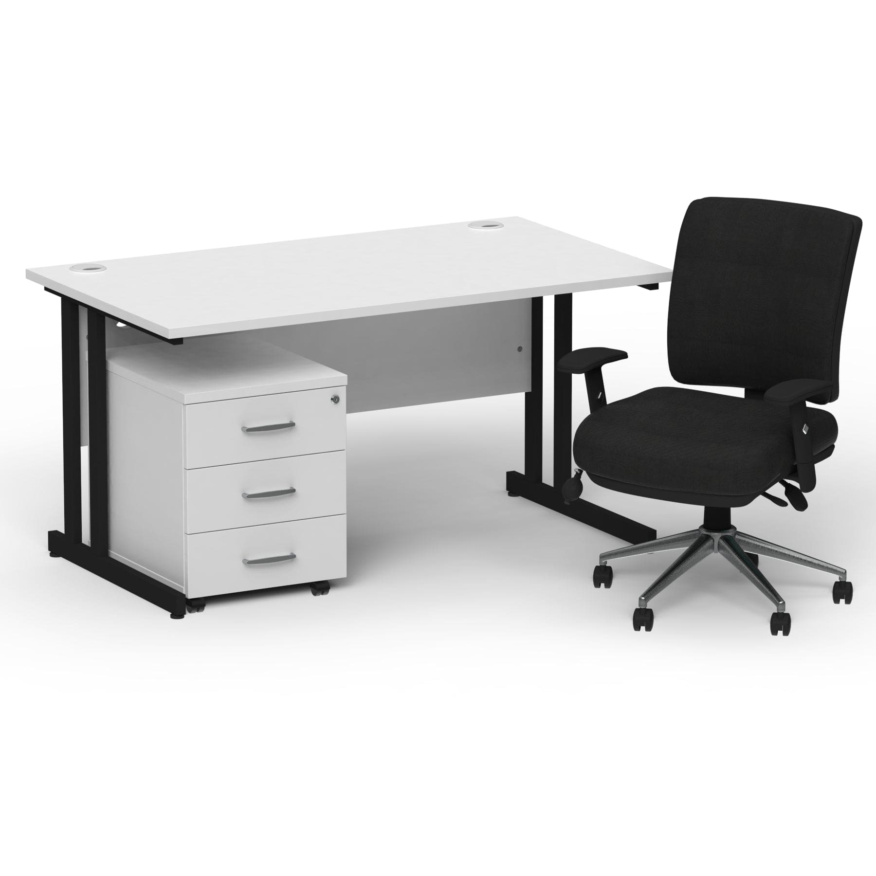 Impulse 1400mm Cantilever Straight Desk With Mobile Pedestal and Chiro Medium Back Black Operator Chair - Image 32