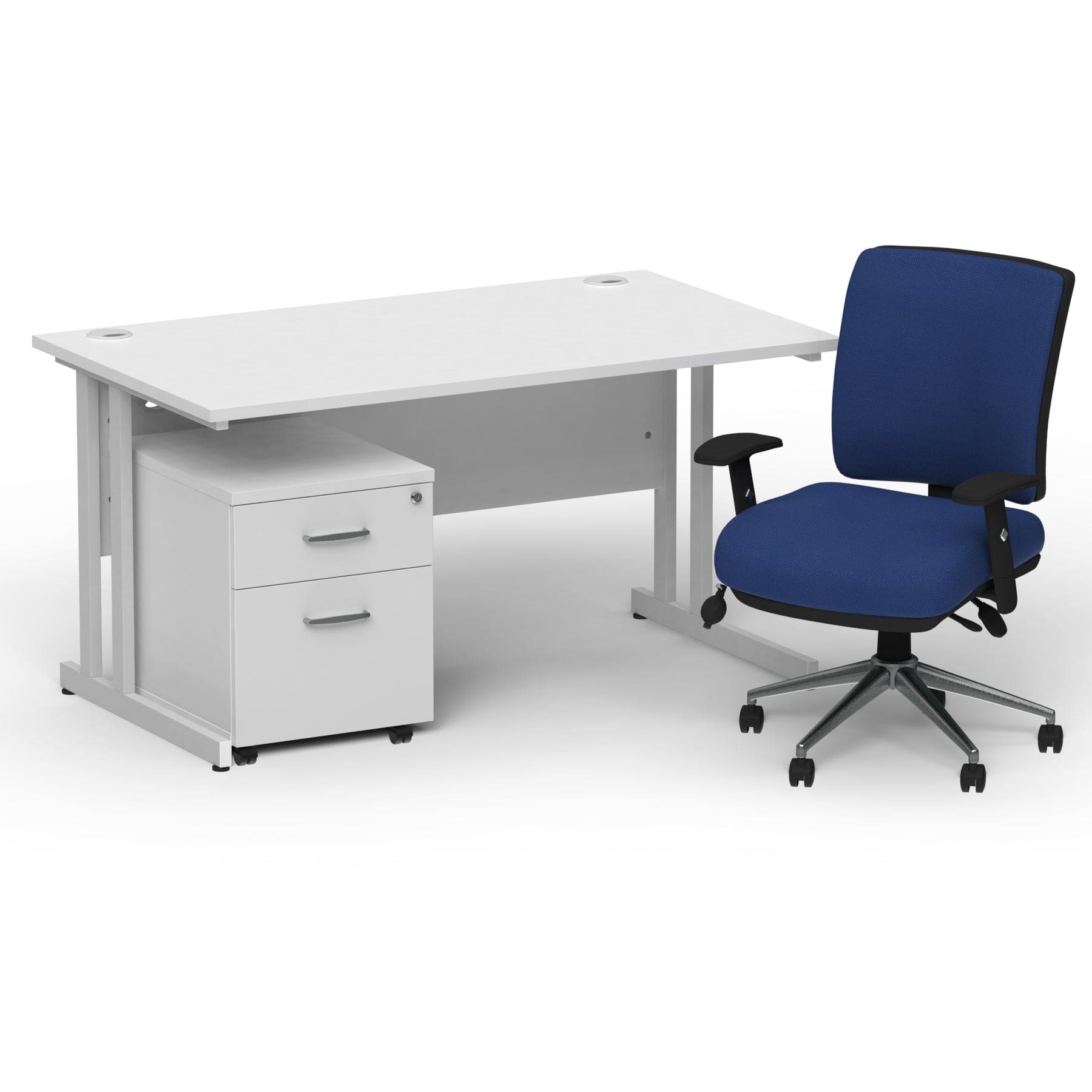 Impulse 1400mm Cantilever Straight Desk With Mobile Pedestal and Chiro Medium Back Blue Operator Chair - Image 5