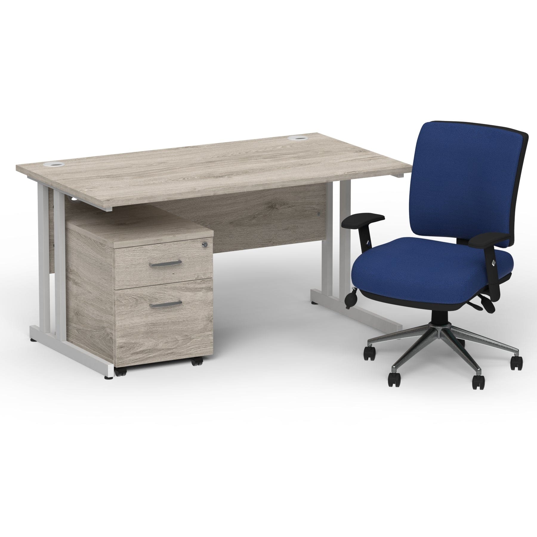 Impulse 1400mm Cantilever Straight Desk With Mobile Pedestal and Chiro Medium Back Blue Operator Chair - Image 6