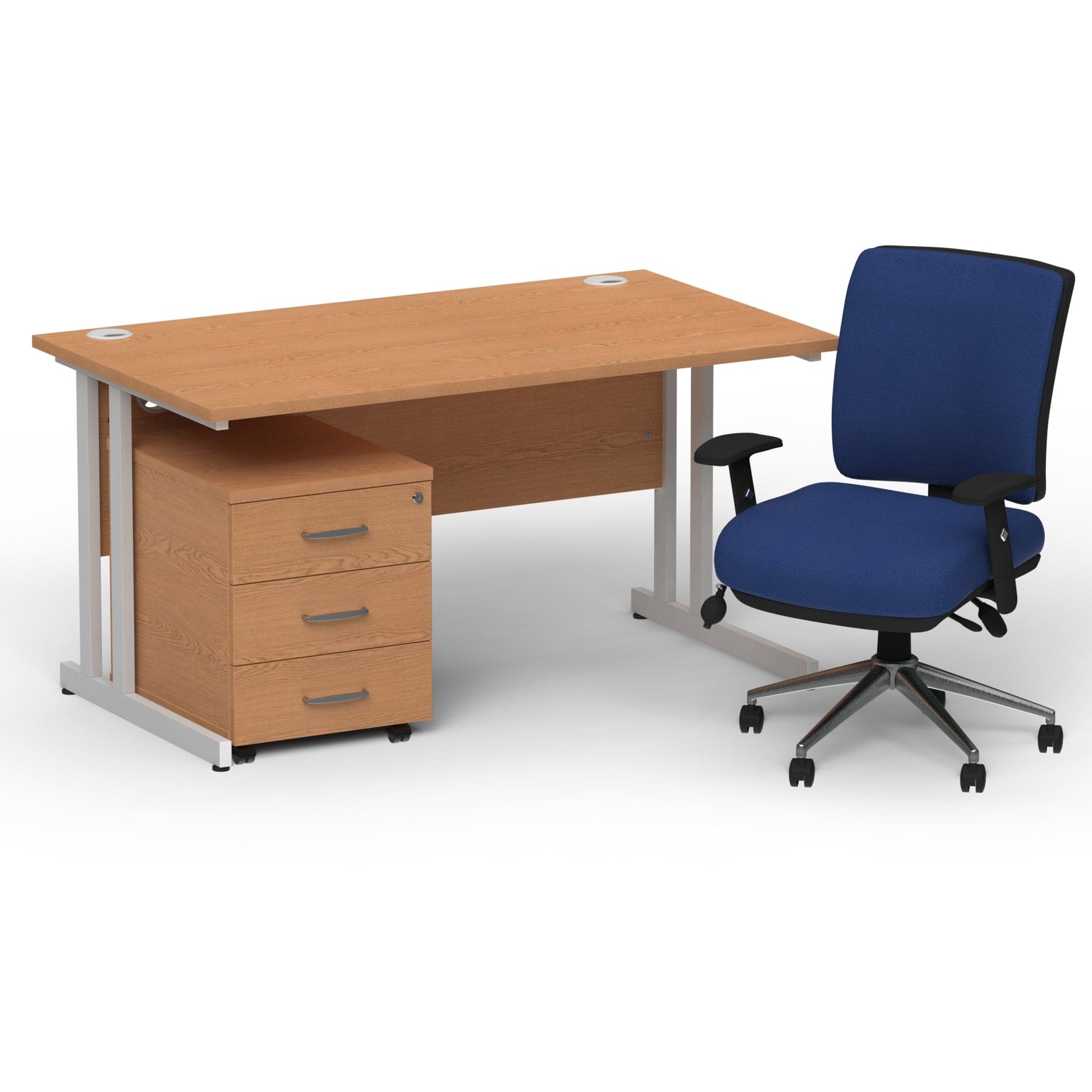 Impulse 1400mm Cantilever Straight Desk With Mobile Pedestal and Chiro Medium Back Blue Operator Chair - Image 9