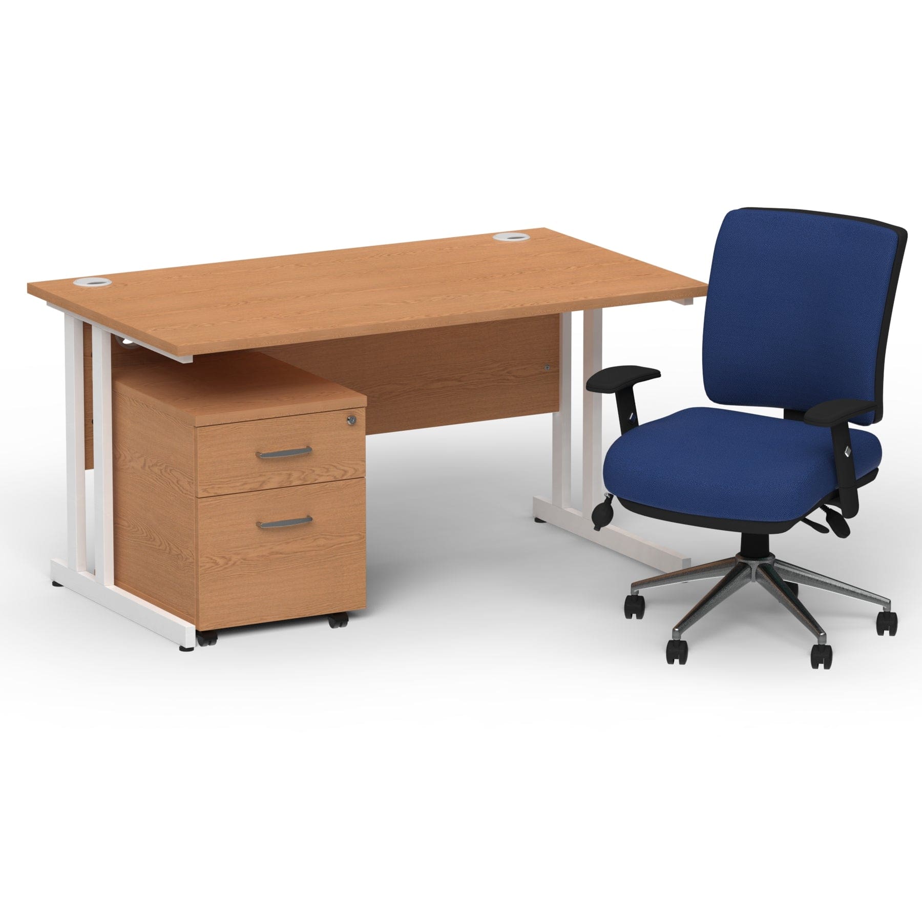 Impulse 1400mm Cantilever Straight Desk With Mobile Pedestal and Chiro Medium Back Blue Operator Chair - Image 15