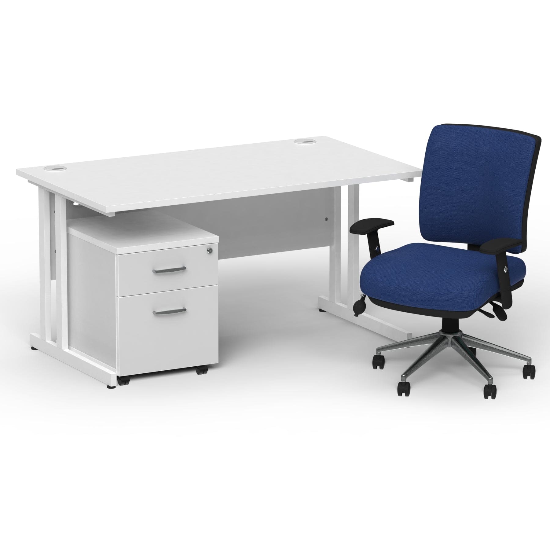 Impulse 1400mm Cantilever Straight Desk With Mobile Pedestal and Chiro Medium Back Blue Operator Chair - Image 17