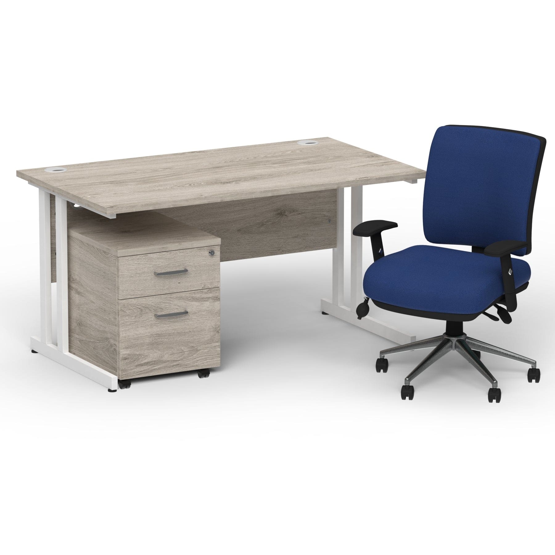 Impulse 1400mm Cantilever Straight Desk With Mobile Pedestal and Chiro Medium Back Blue Operator Chair - Image 18