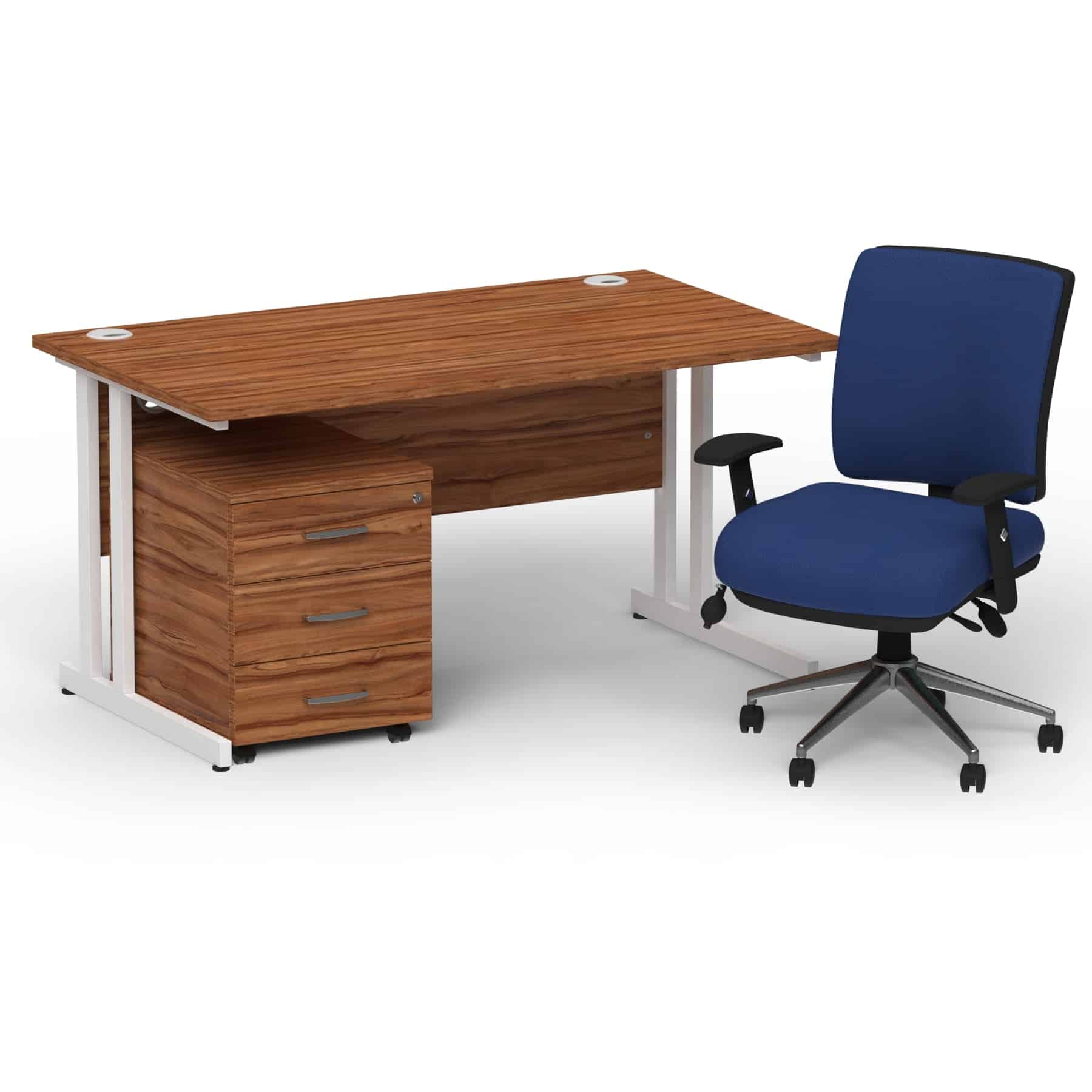 Impulse 1400mm Cantilever Straight Desk With Mobile Pedestal and Chiro Medium Back Blue Operator Chair - Image 22