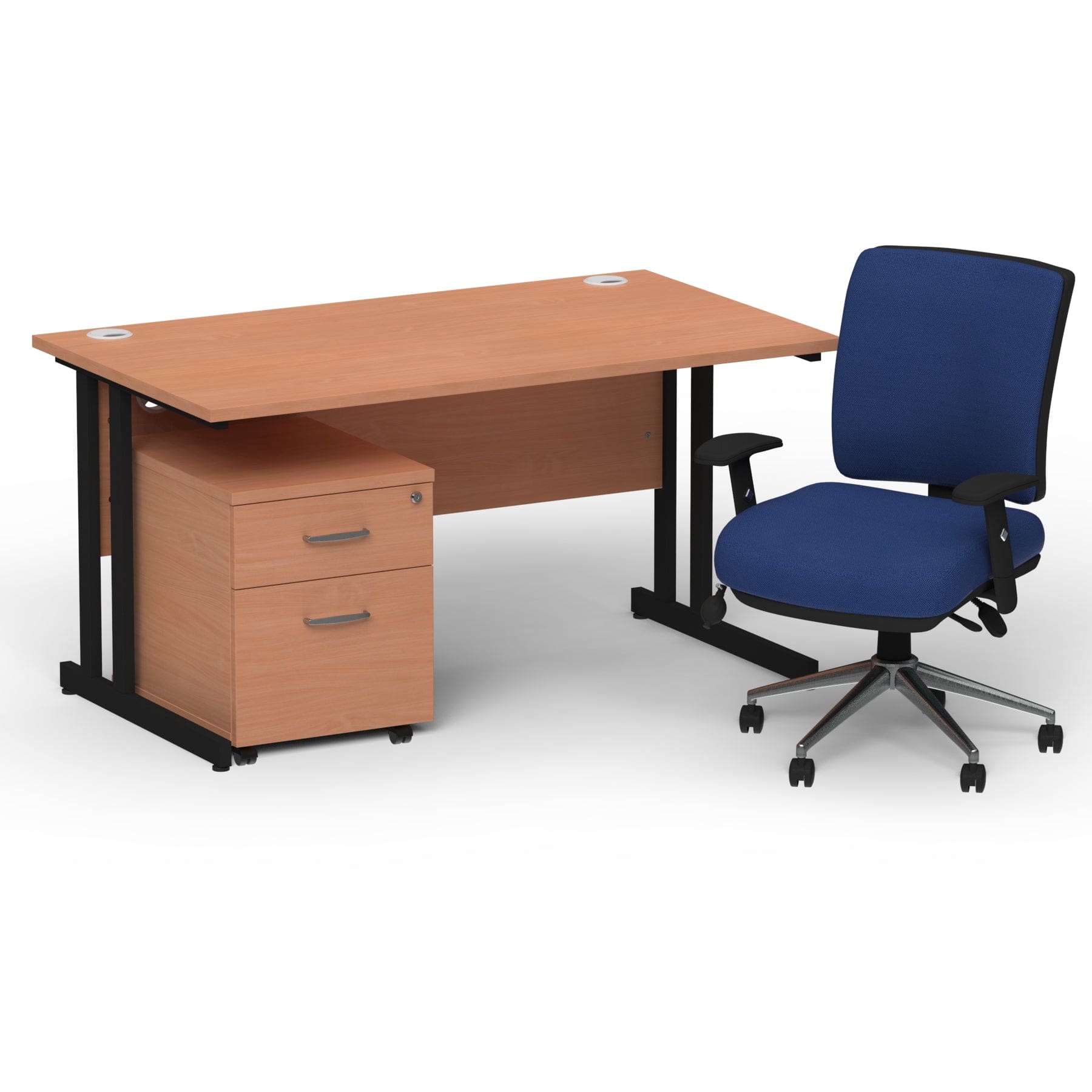 Impulse 1400mm Cantilever Straight Desk With Mobile Pedestal and Chiro Medium Back Blue Operator Chair - Image 25