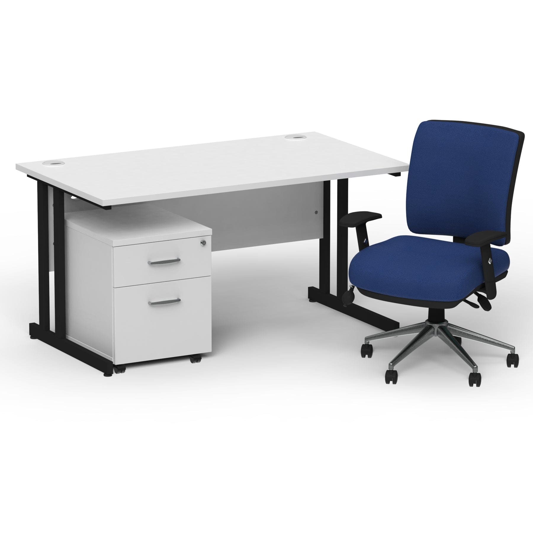 Impulse 1400mm Cantilever Straight Desk With Mobile Pedestal and Chiro Medium Back Blue Operator Chair - Image 29